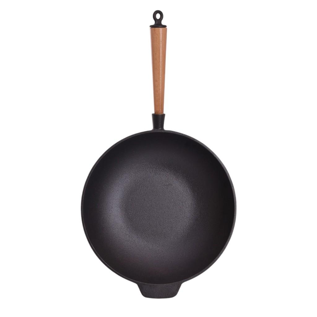 Cast Iron Wok with Wooden Handle and Glass Lid - 30 cms-household-kitchen-cookware-potsandpans-image-6