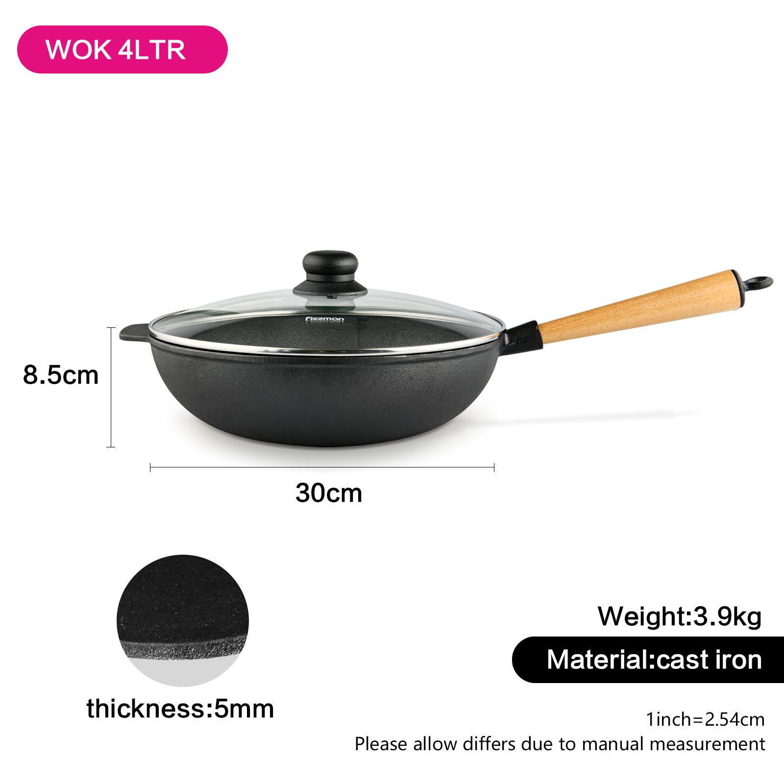 Cast Iron Wok with Wooden Handle and Glass Lid - 30 cms-household-kitchen-cookware-potsandpans-image-7