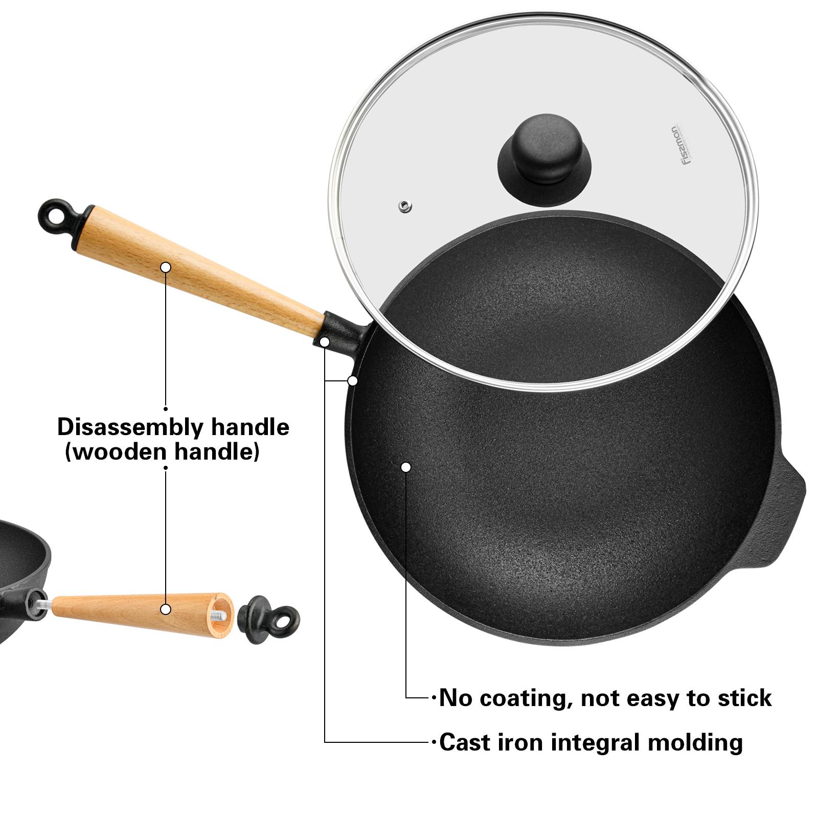 Cast Iron Wok with Wooden Handle and Glass Lid - 30 cms-household-kitchen-cookware-potsandpans-image-8