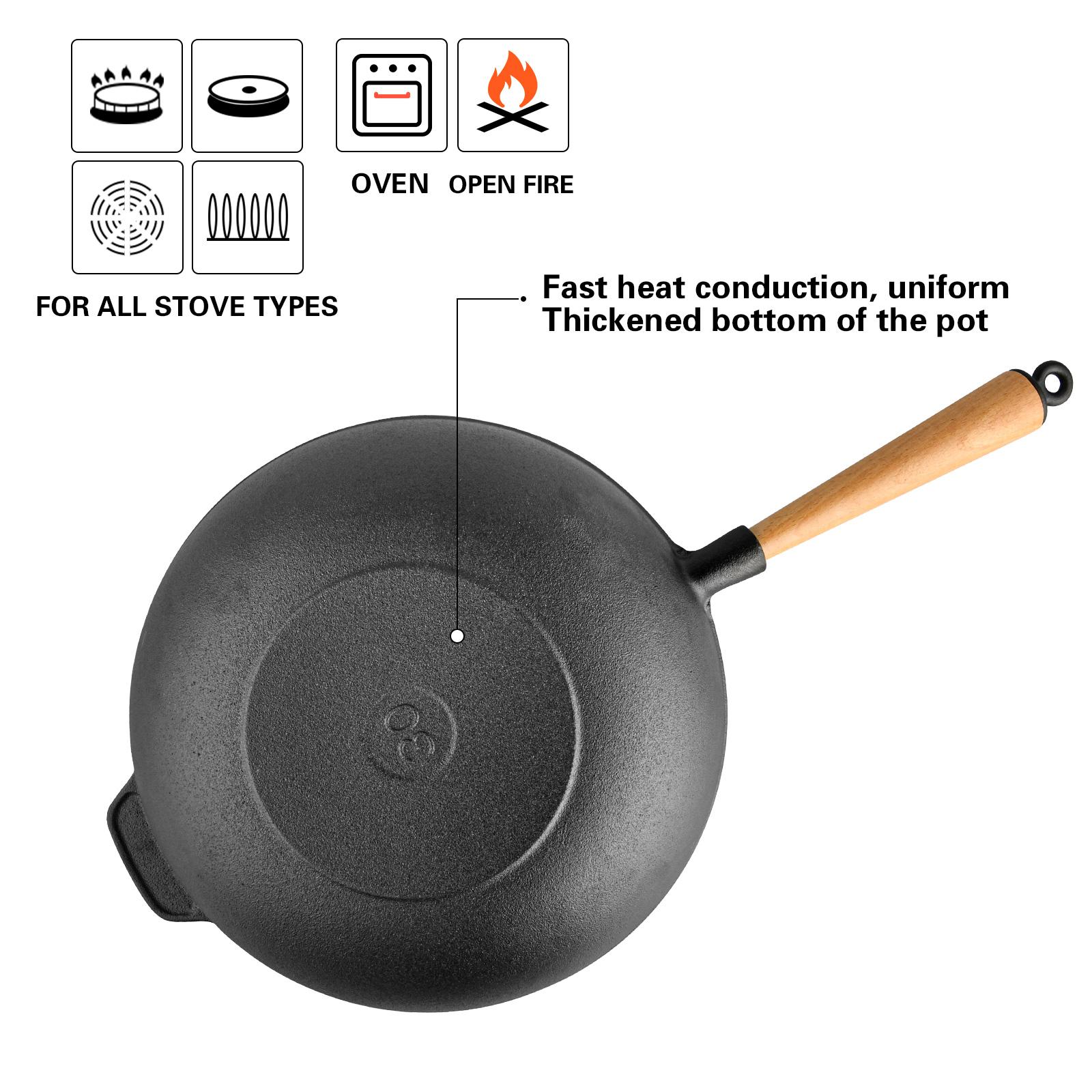 Cast Iron Wok with Wooden Handle and Glass Lid - 30 cms-household-kitchen-cookware-potsandpans-image-9