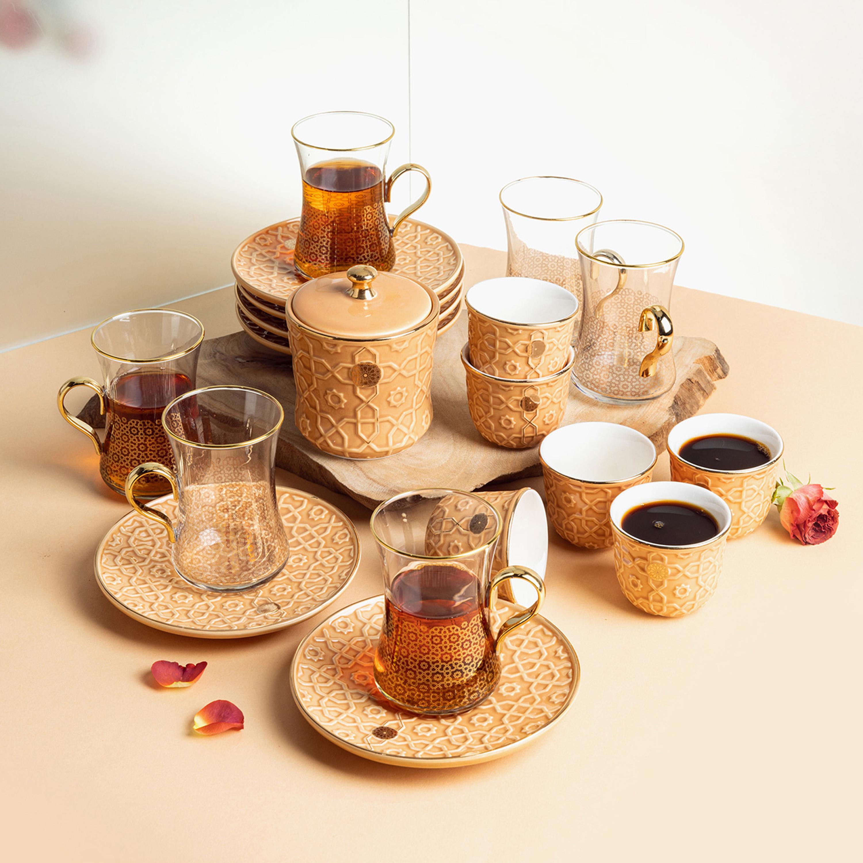 طقم فناجين وصحون شاي بتفاصيل الخط العربي 19 قطعة من أوتانتيك-household-dining-teaandcoffee-teaandcoffeesets-image-1