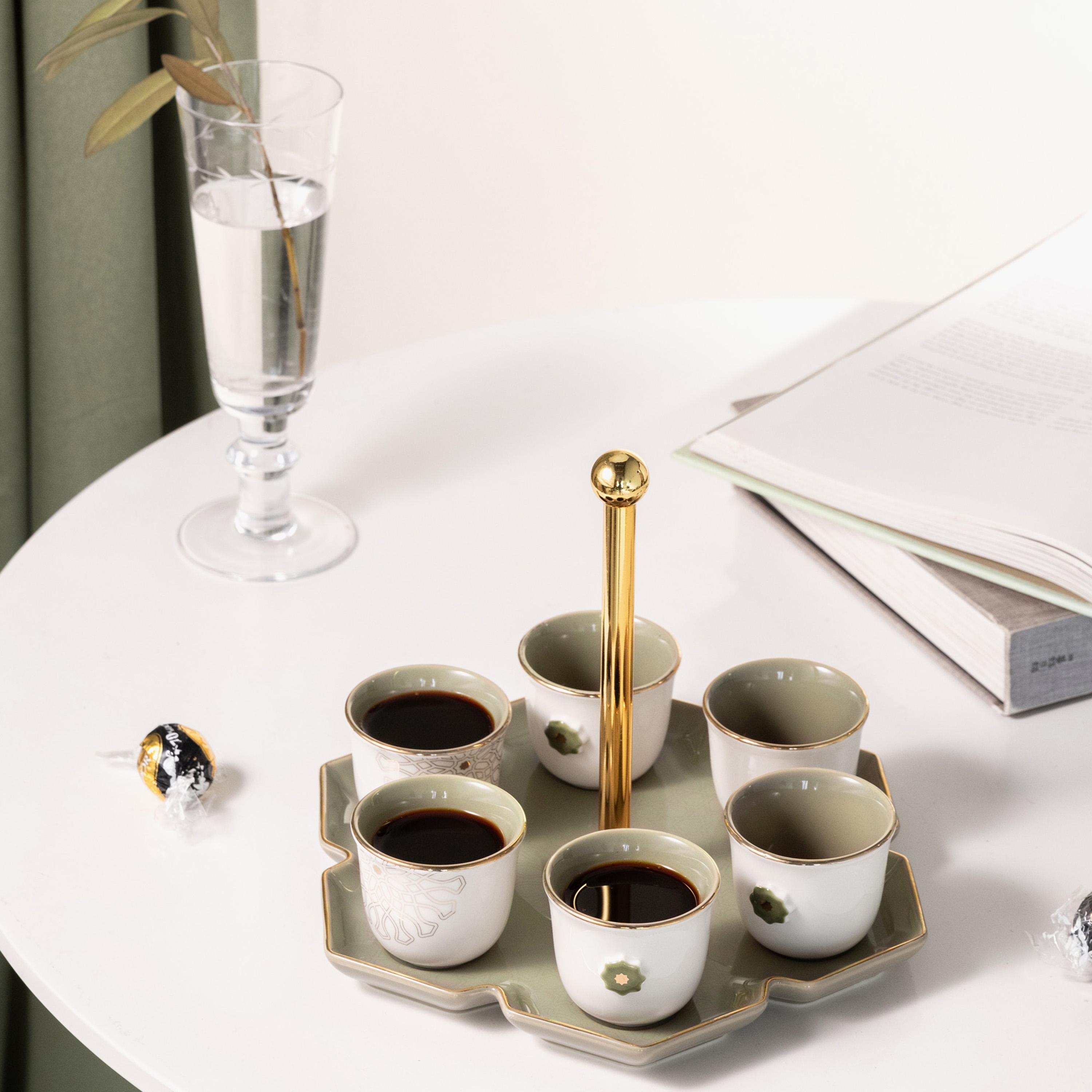 Printed 6-Piece Kahwa Cup Set with Tray and Stand-household-dining-teaandcoffee-teaandcoffeesets-image-1