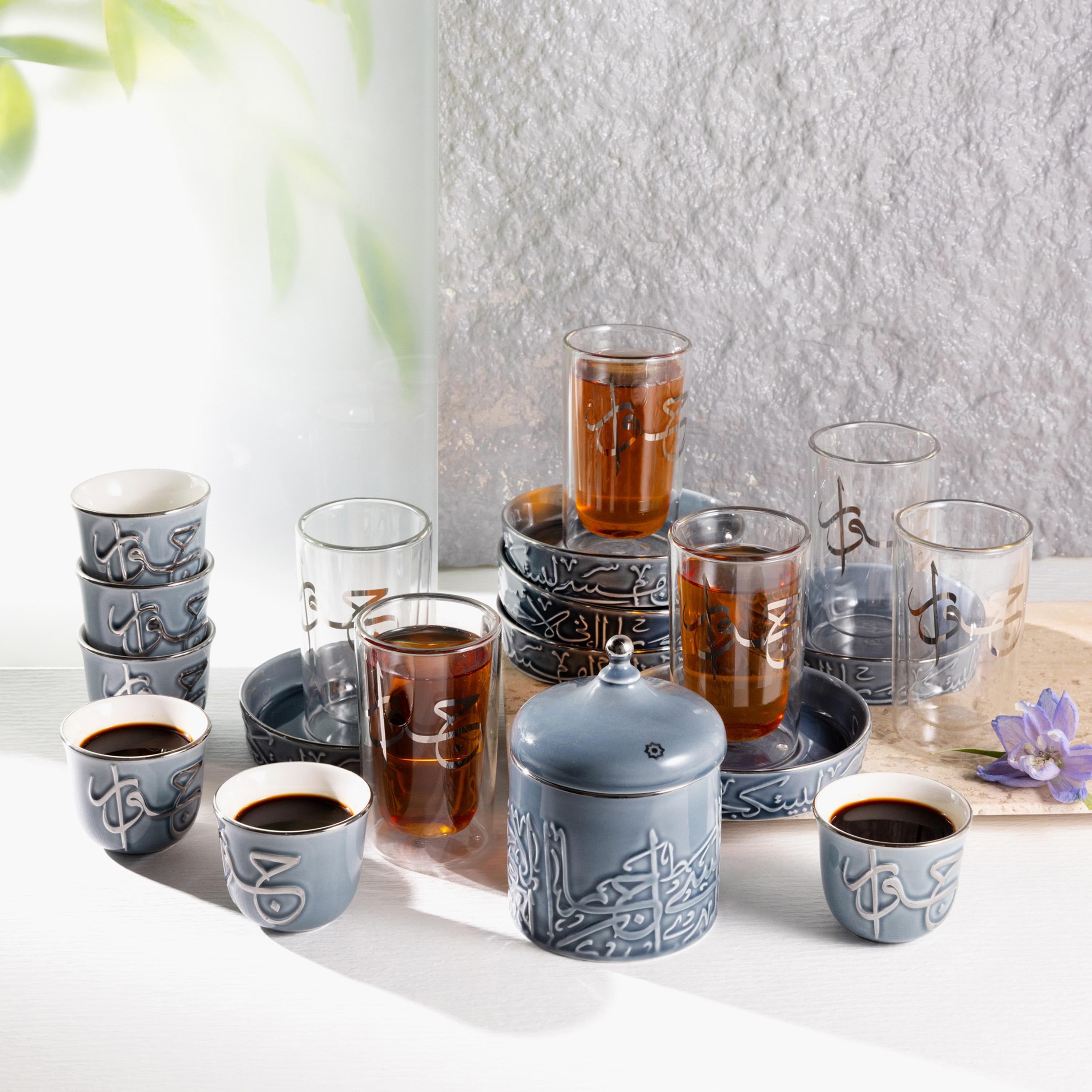Calligraphy 18-Piece Kahwa Cup and Saucer Set with Sugar Pot-household-dining-teaandcoffee-teaandcoffeesets-image-1
