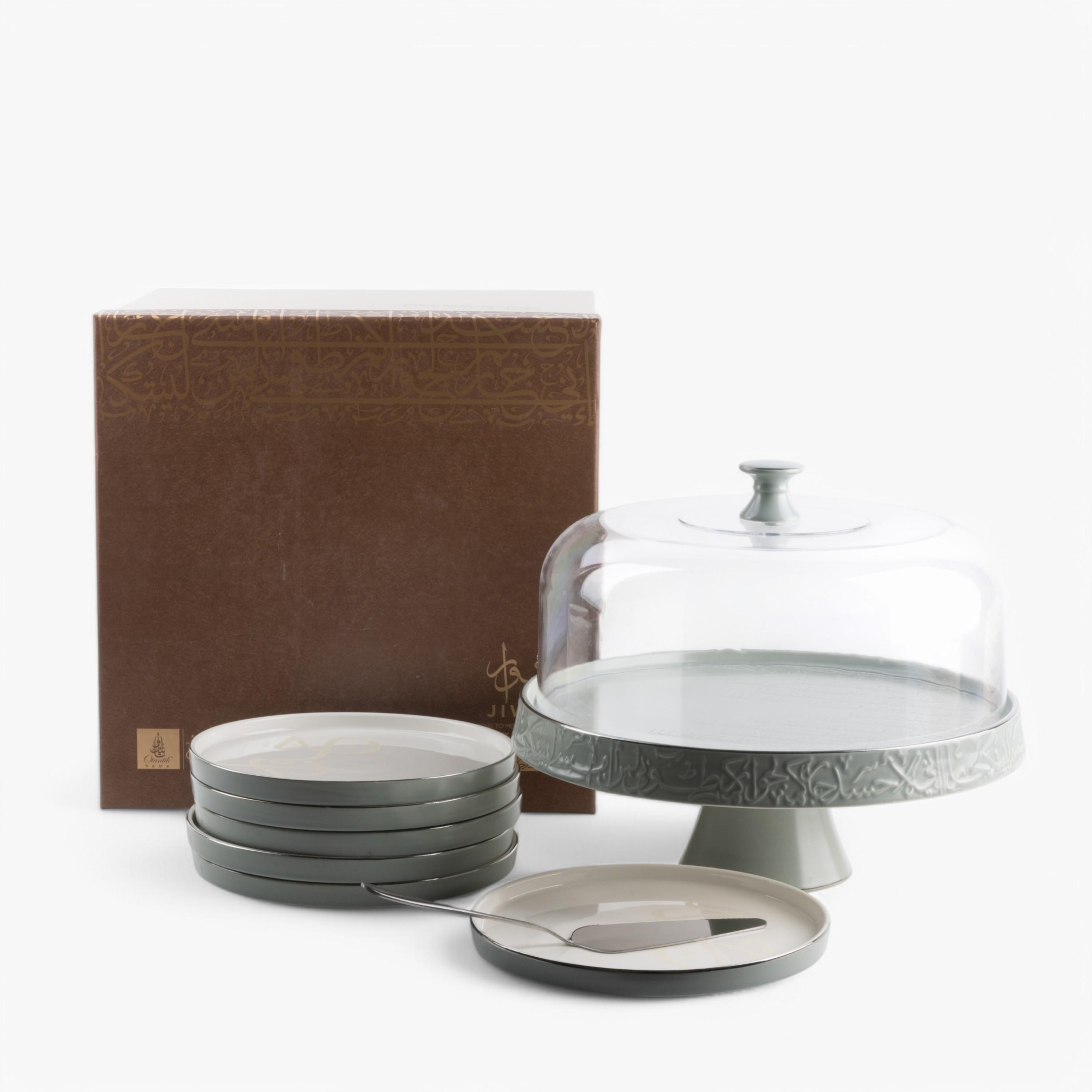 طقم تقديم كيك بورسلان بتفاصيل الخط العربي 9 قطع من أوتانتيك-household-dining-serveware-cakestands-image-2