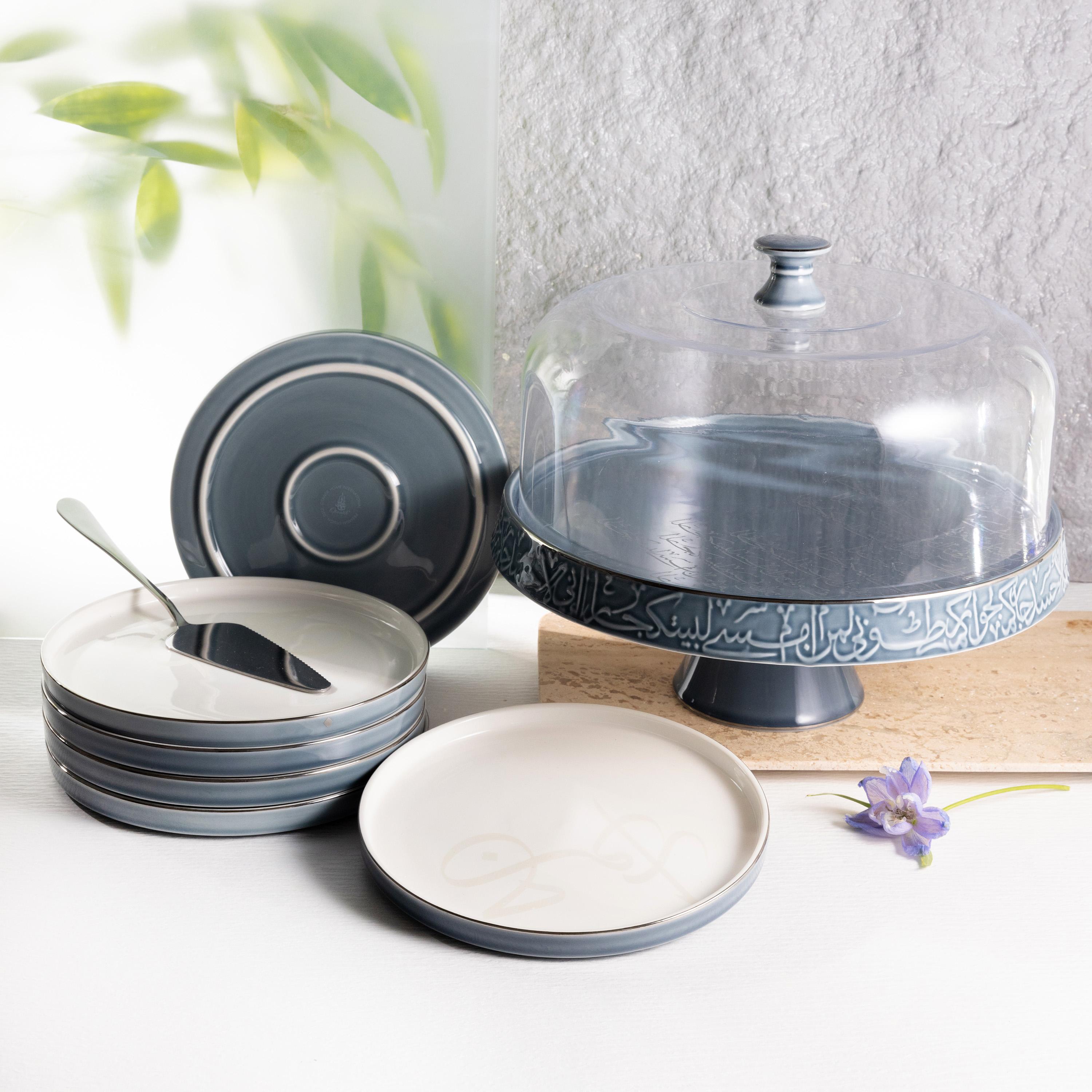 طقم تقديم كيك بورسلان 9 قطع بتفاصيل خط عربي من أوتانتيك-household-dining-serveware-cakestands-image-1