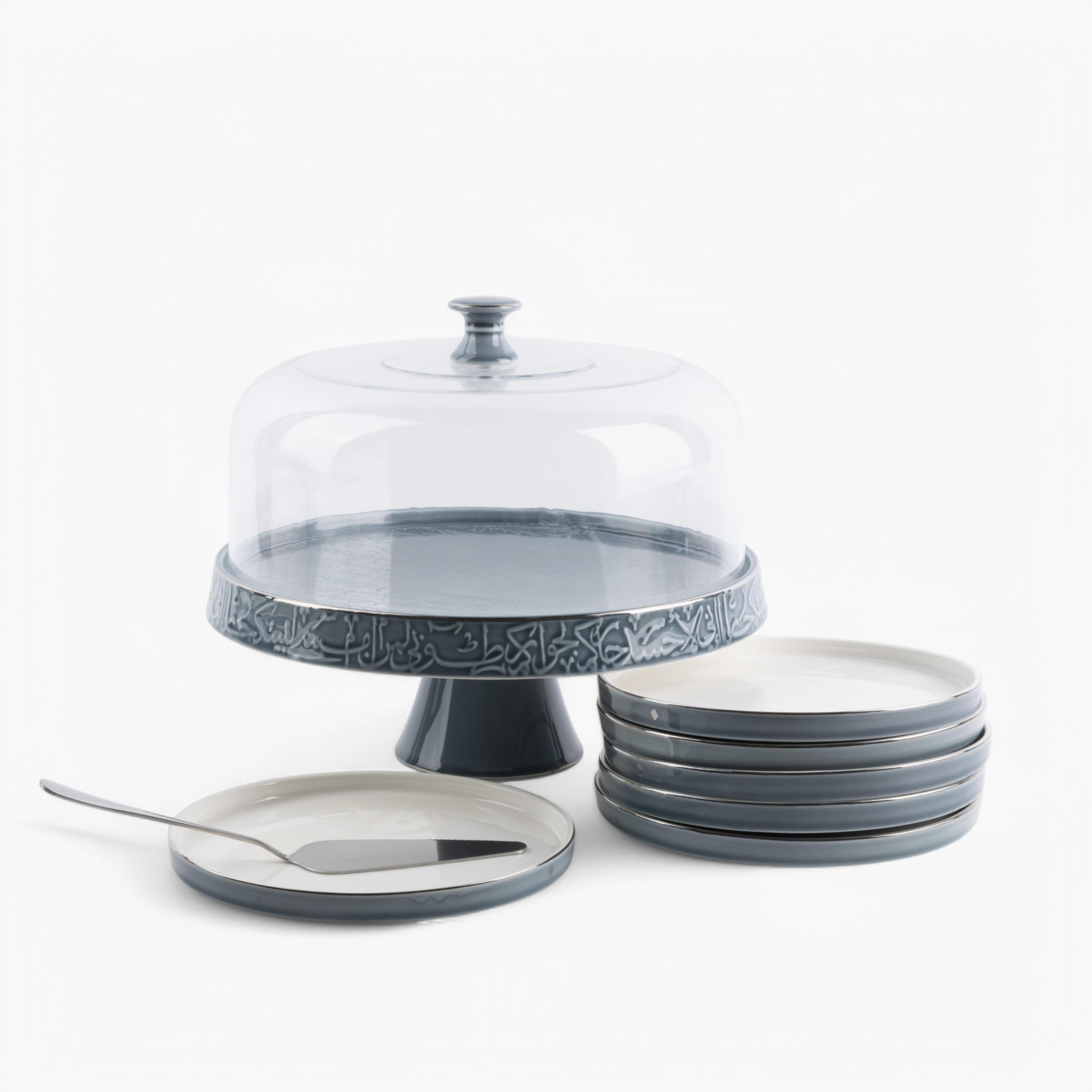 طقم تقديم كيك بورسلان 9 قطع بتفاصيل خط عربي من أوتانتيك-household-dining-serveware-cakestands-image-4