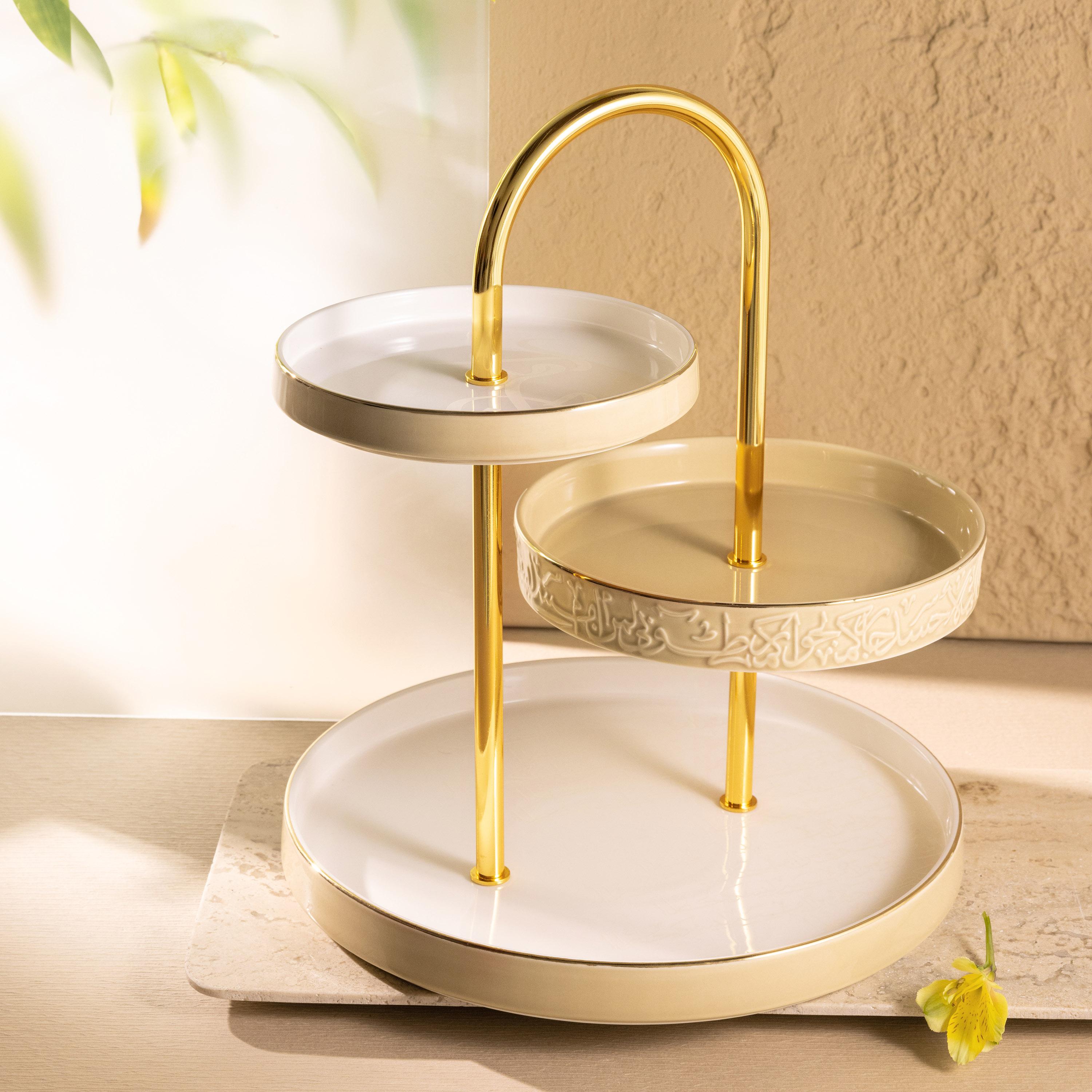 حامل تقديم حلوى بورسلان بـ3 طبقات من أوتانتيك-household-dining-serveware-cakestands-image-1