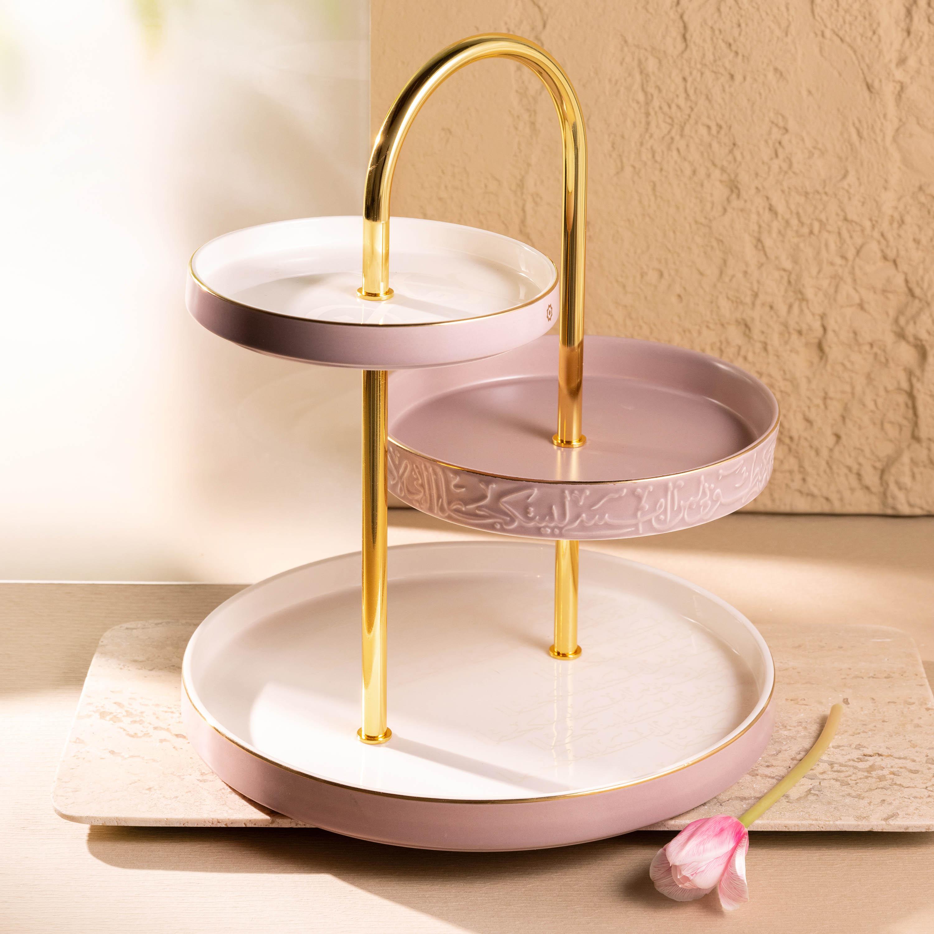 Porcelain 3-Tier Embossed Dessert Stand-household-dining-serveware-cakestands-image-1
