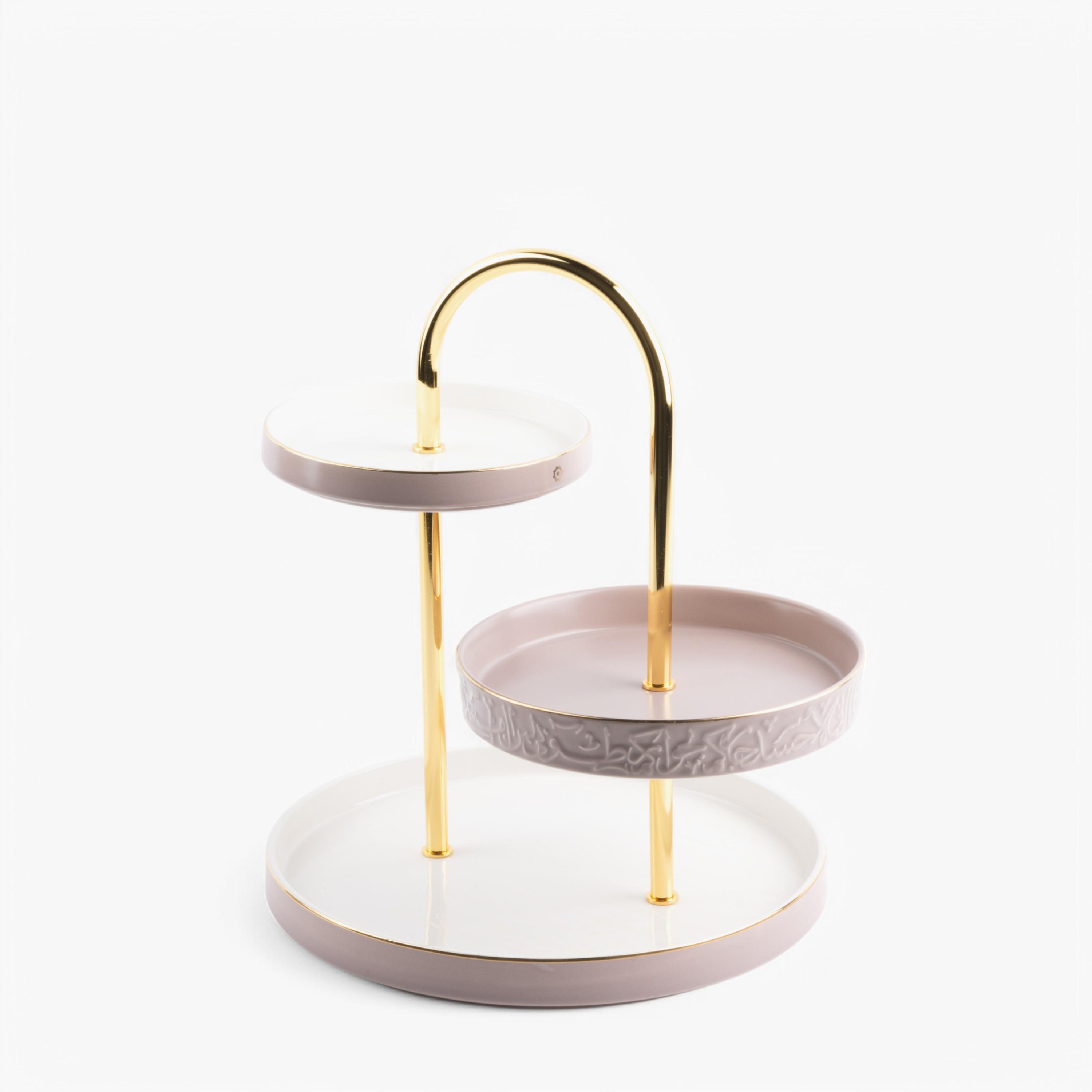 Porcelain 3-Tier Embossed Dessert Stand-household-dining-serveware-cakestands-image-3