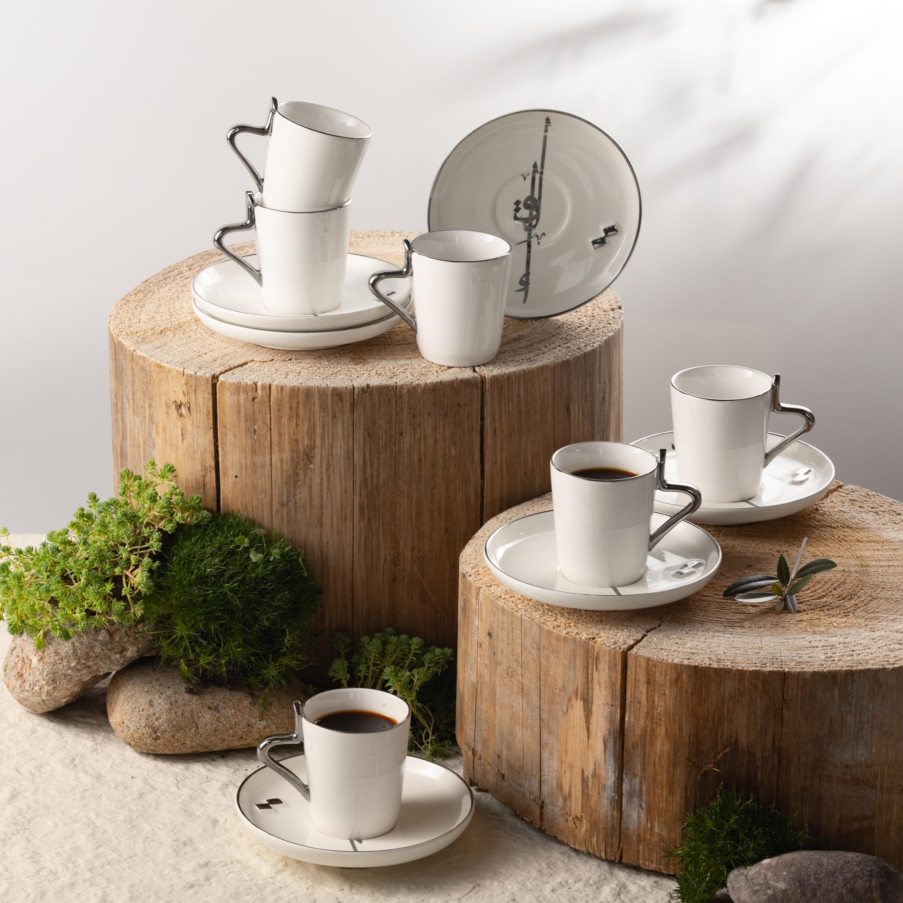 Calligraphy Detail 12-Piece Porcelain Turkish Coffee Set-household-dining-teaandcoffee-teaandcoffeesets-image-1