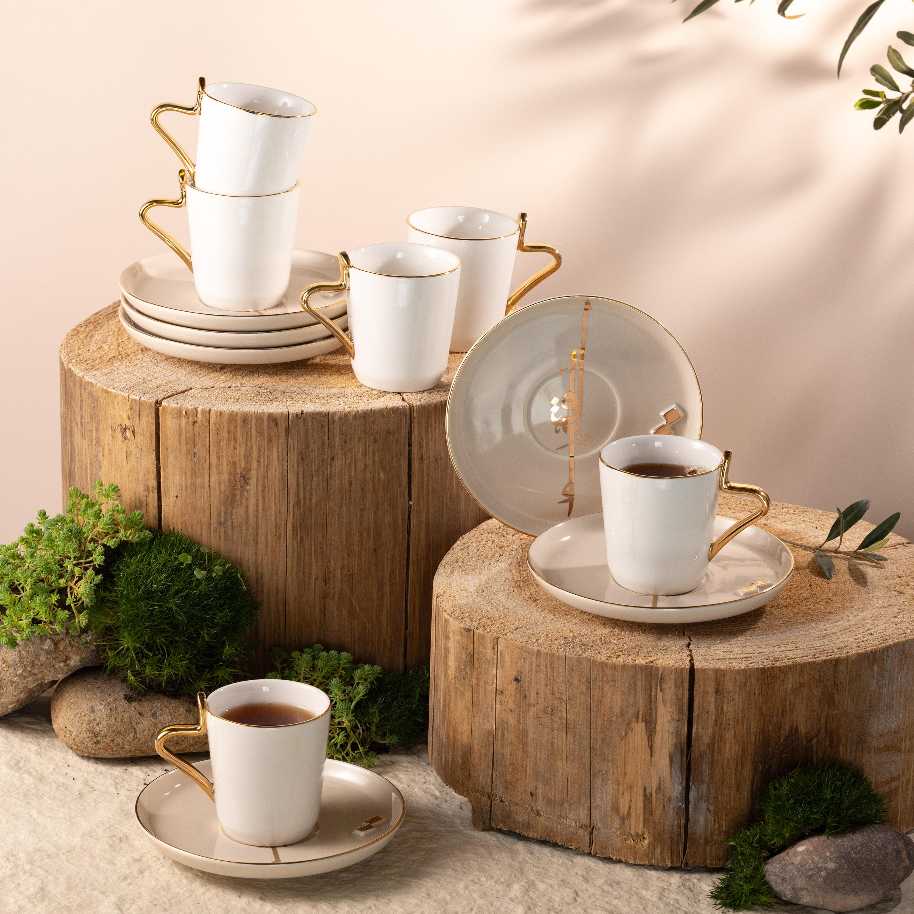 طقم فناجين وصحون بورسلان 12 قطعة بتفاصيل الخط العربي من أوتانتيك-household-dining-teaandcoffee-teaandcoffeesets-image-1