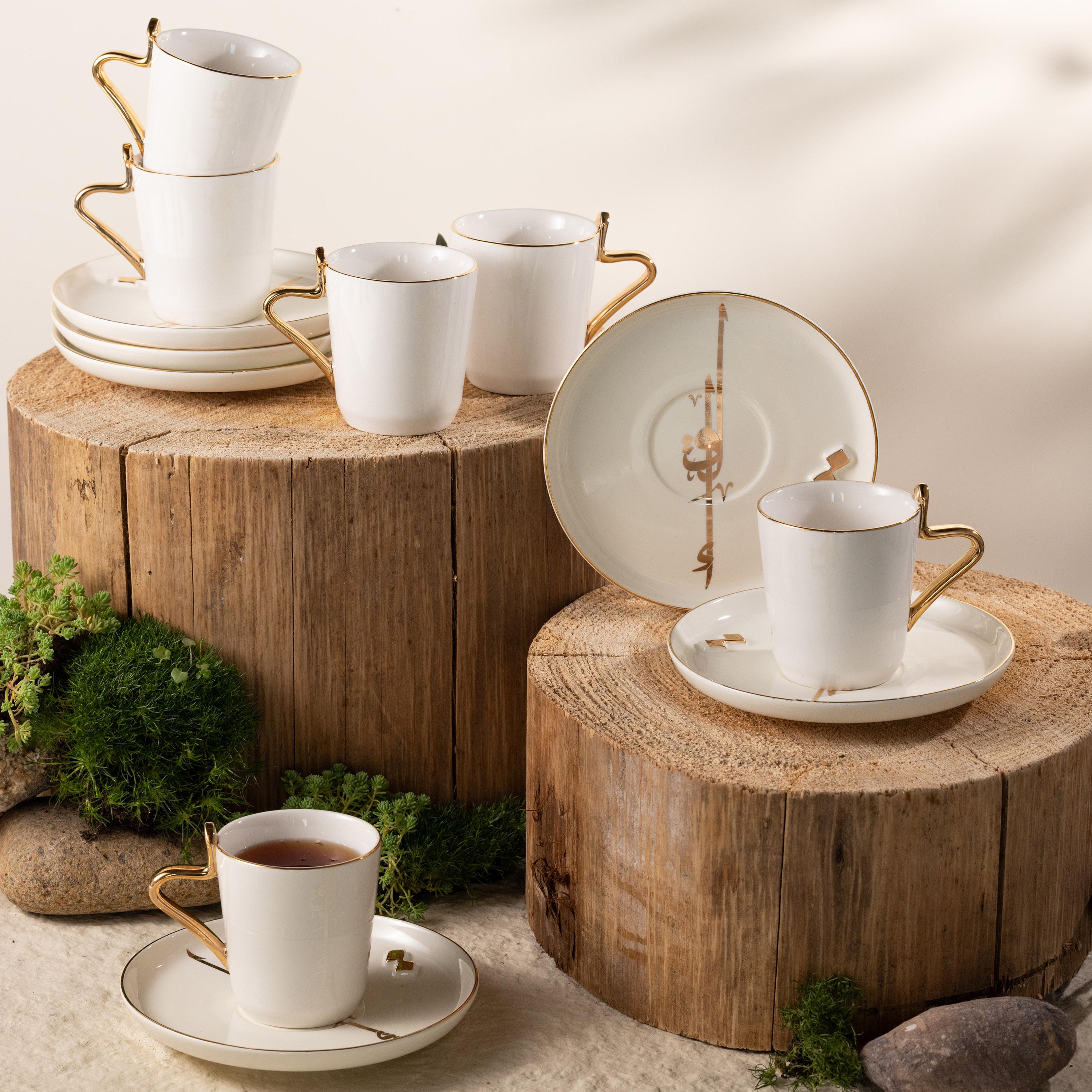 طقم فناجين وصحون بورسلان تفاصيل خط عربي 12 قطعة من أوتانتيك-household-dining-teaandcoffee-teaandcoffeesets-image-1
