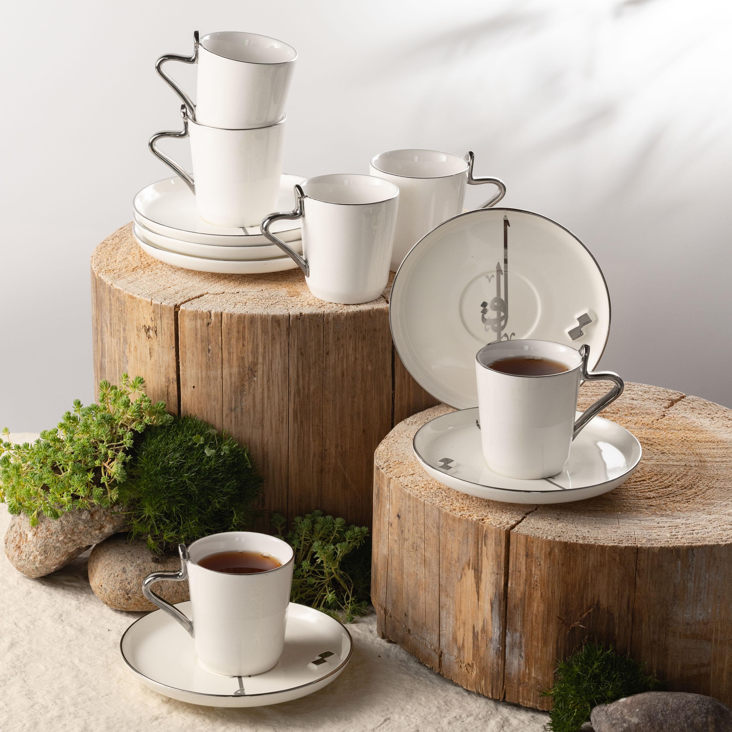 Calligraphy Detail 12-Piece Porcelain Cup and Saucer Set-household-dining-teaandcoffee-teaandcoffeesets-image-1