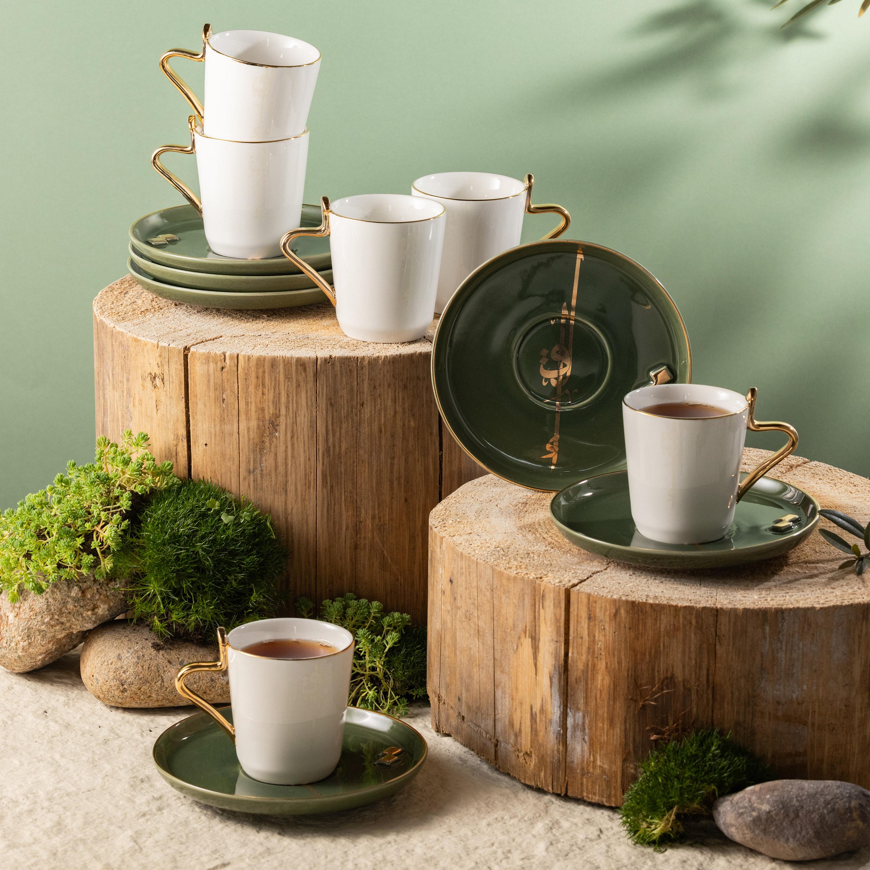 Calligraphy Detail 12-Piece Porcelain Cup and Saucer Set-household-dining-teaandcoffee-teaandcoffeesets-image-1
