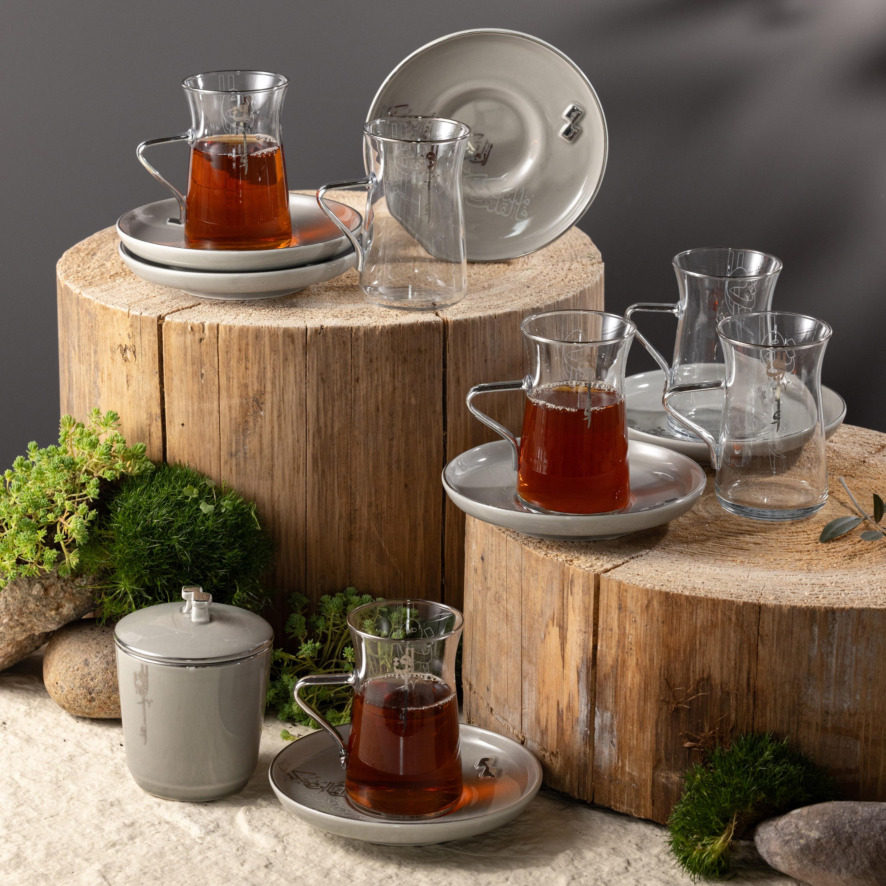 طقم فناجين وصحون شاي بتفاصيل خط عربي 14 قطعة من أوتانتيك-household-dining-teaandcoffee-teaandcoffeesets-image-1
