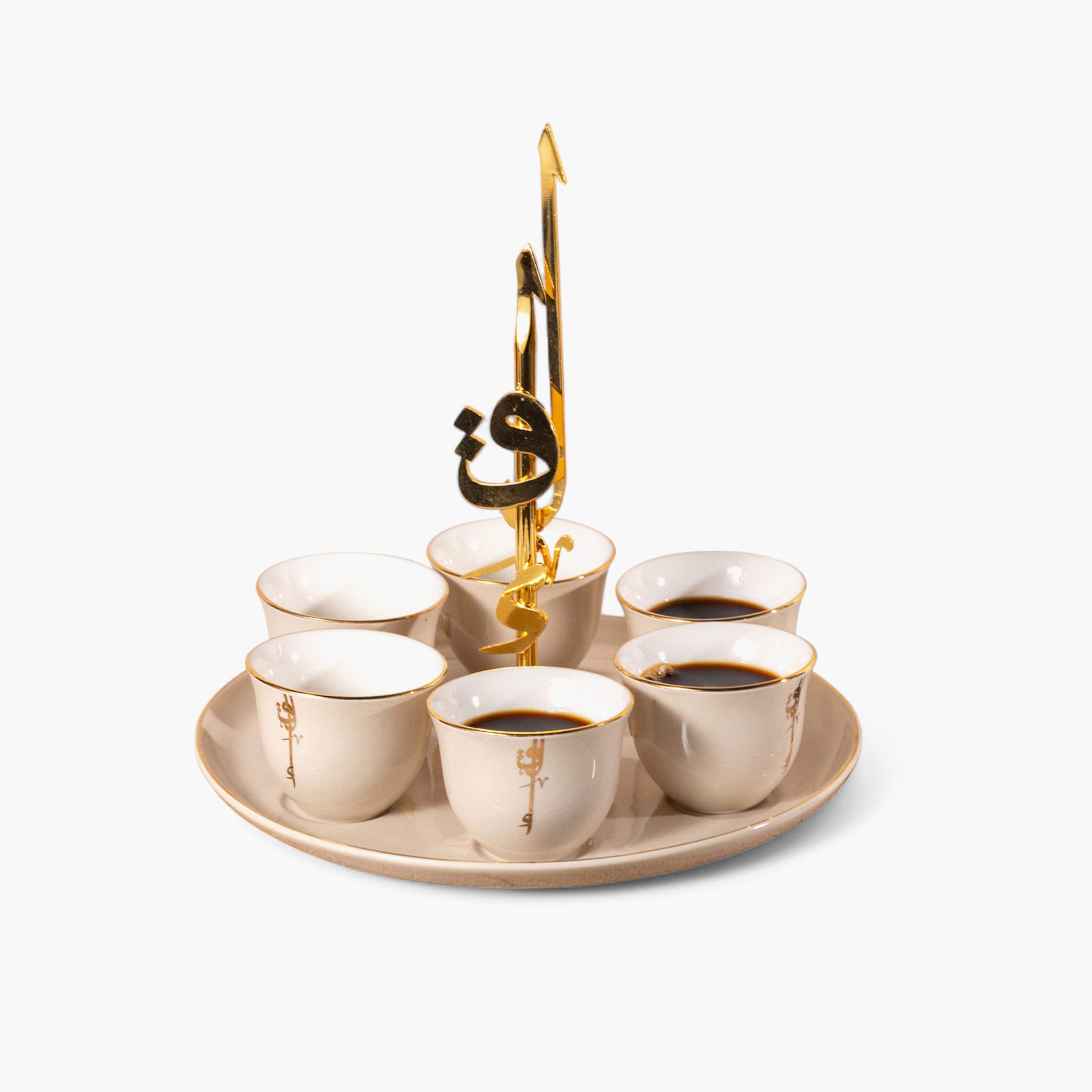 Calligraphy Detail 6-Piece Porcelain Kahwa Cup and Serving Tray Set-household-dining-teaandcoffee-teaandcoffeesets-image-3