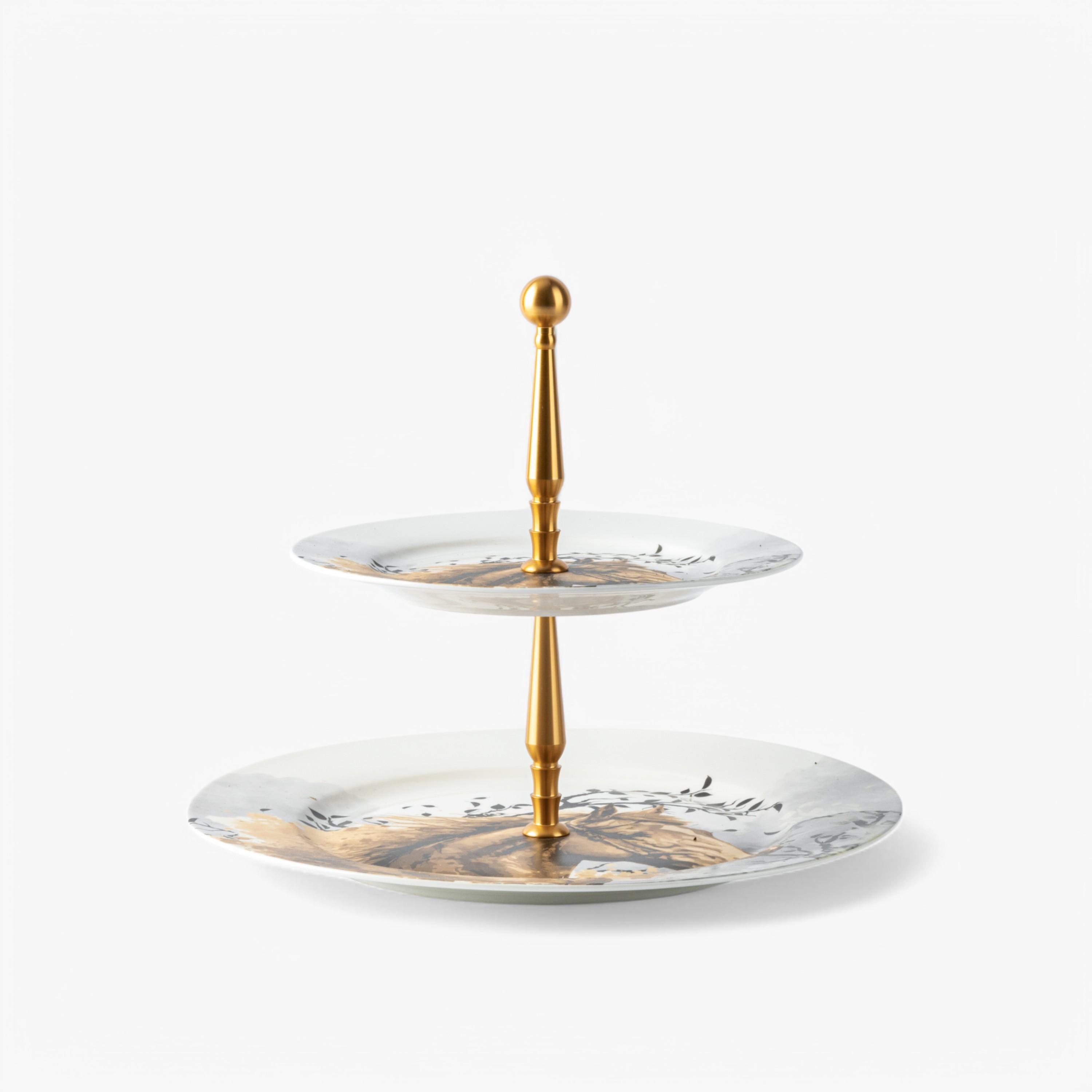 حامل كيك بورسلان طبقتين بطبعات من أوتانتيك-household-dining-serveware-cakestands-image-4