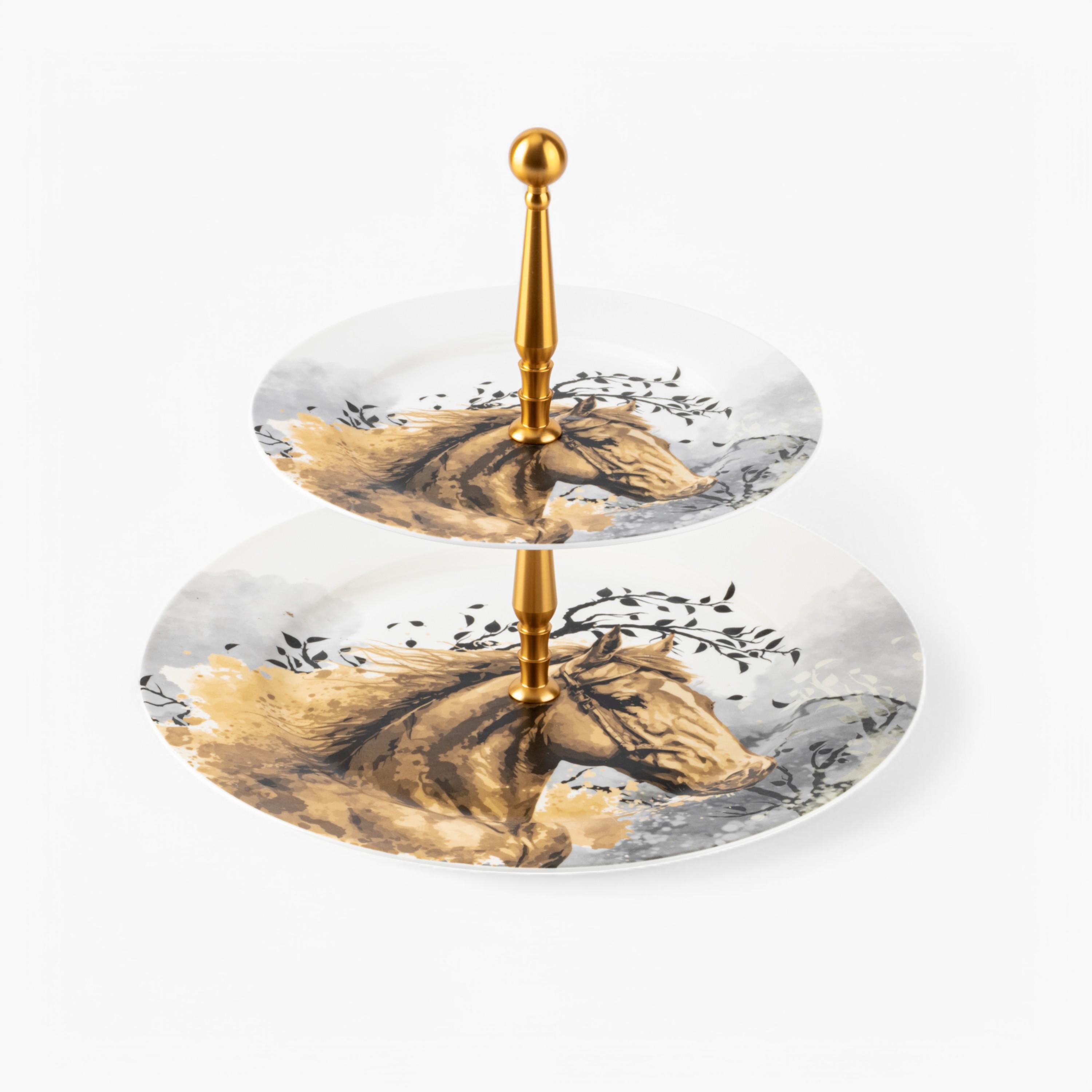 حامل كيك بورسلان طبقتين بطبعات من أوتانتيك-household-dining-serveware-cakestands-image-3