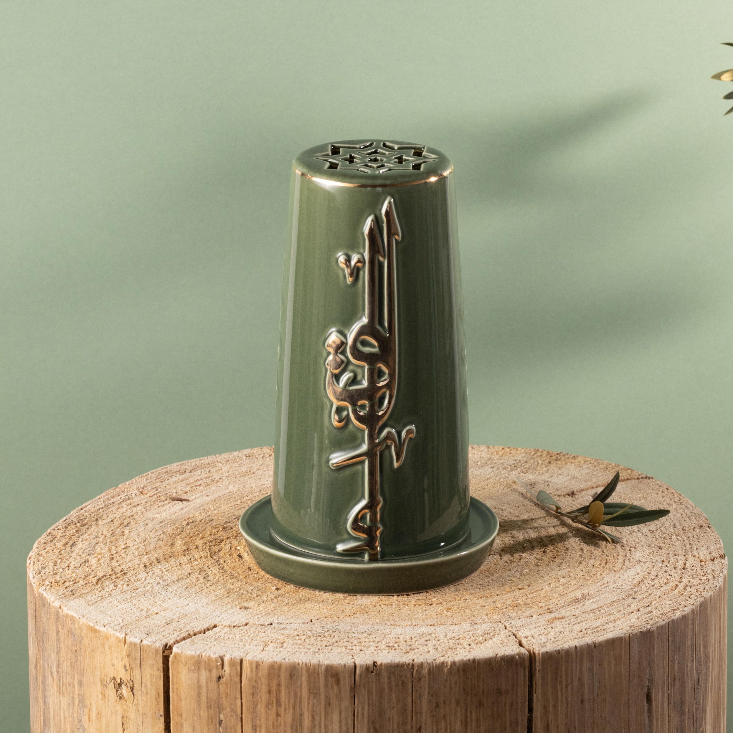 حامل شموع وشمعة بدون لهب سيراميك بزينة خط عربي من أوتانتيك-household-decor-candleholdersandlanterns-image-1