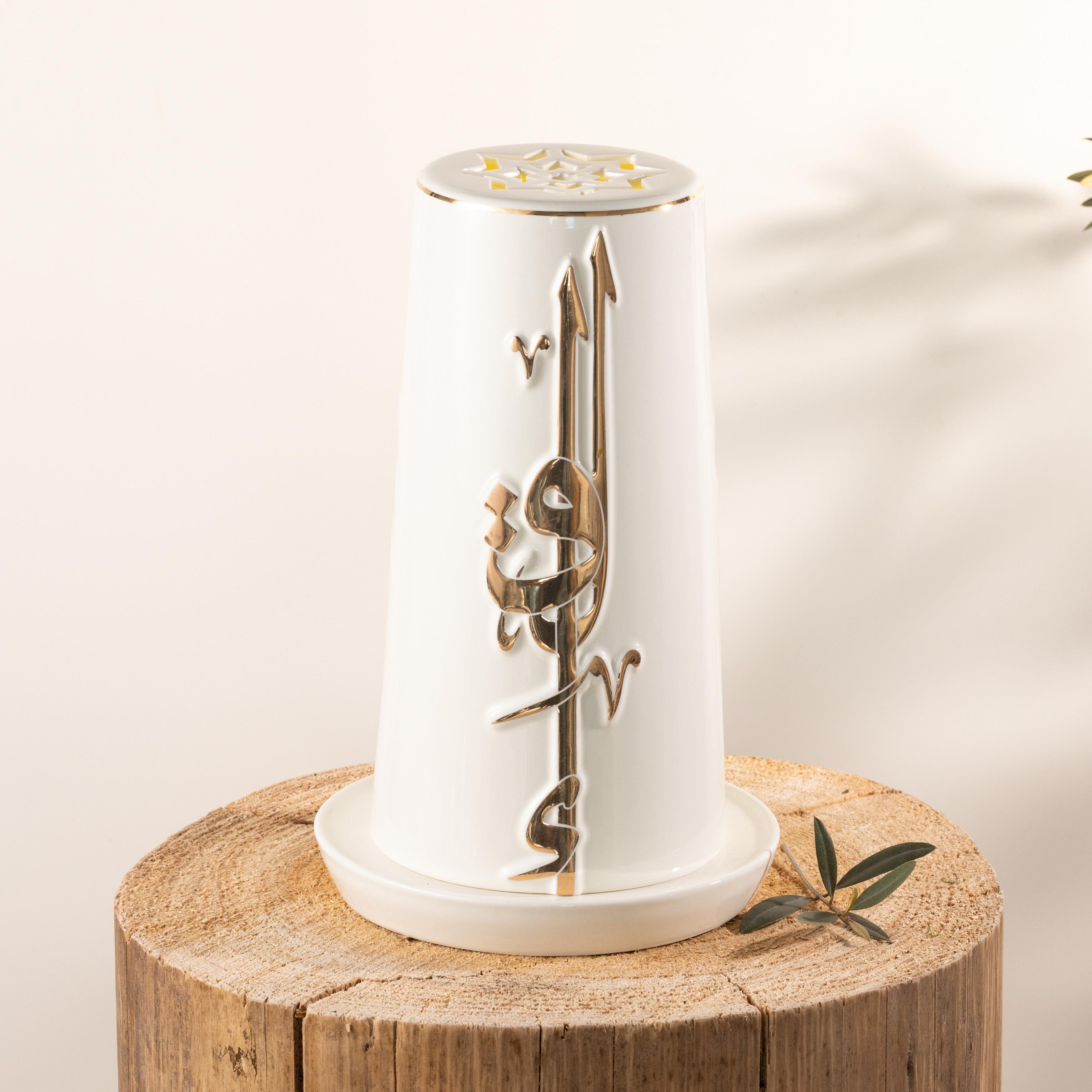 Calligraphy Accent Ceramic Flameless Candle with Candleholder-household-decor-candleholdersandlanterns-image-1