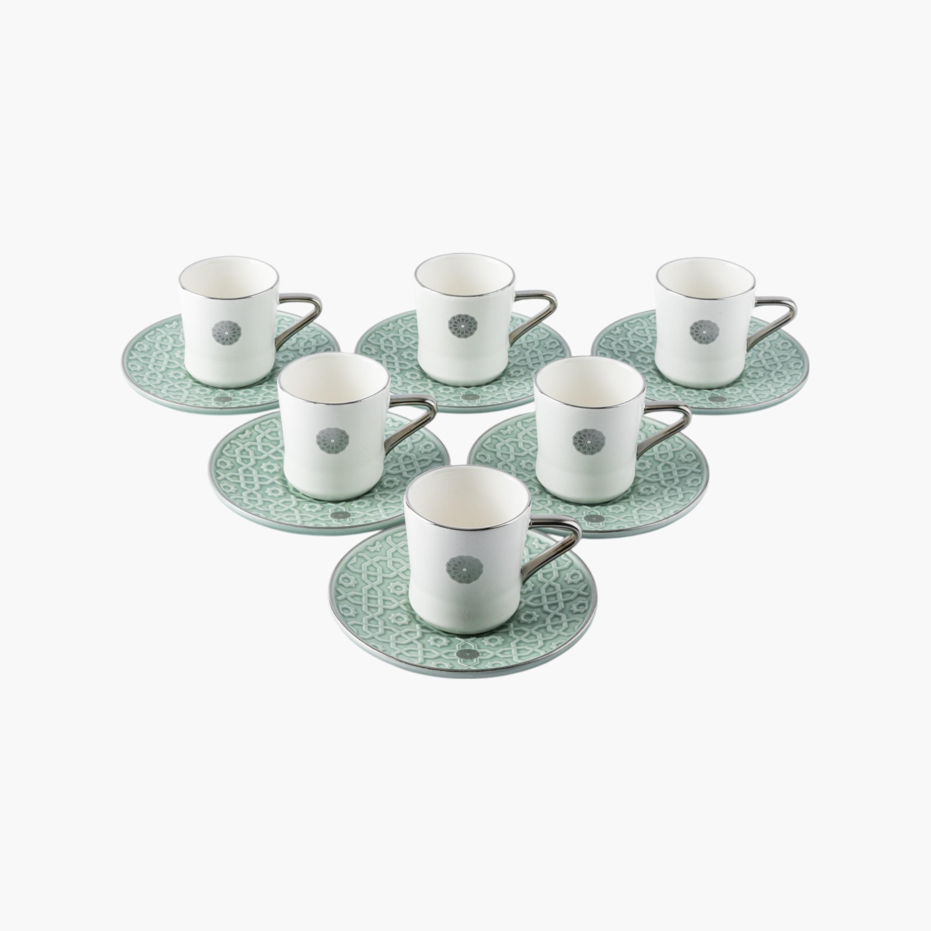 Embossed 12-Piece Porcelain Turkish Coffee and Saucer Set-household-dining-teaandcoffee-teaandcoffeesets-image-4