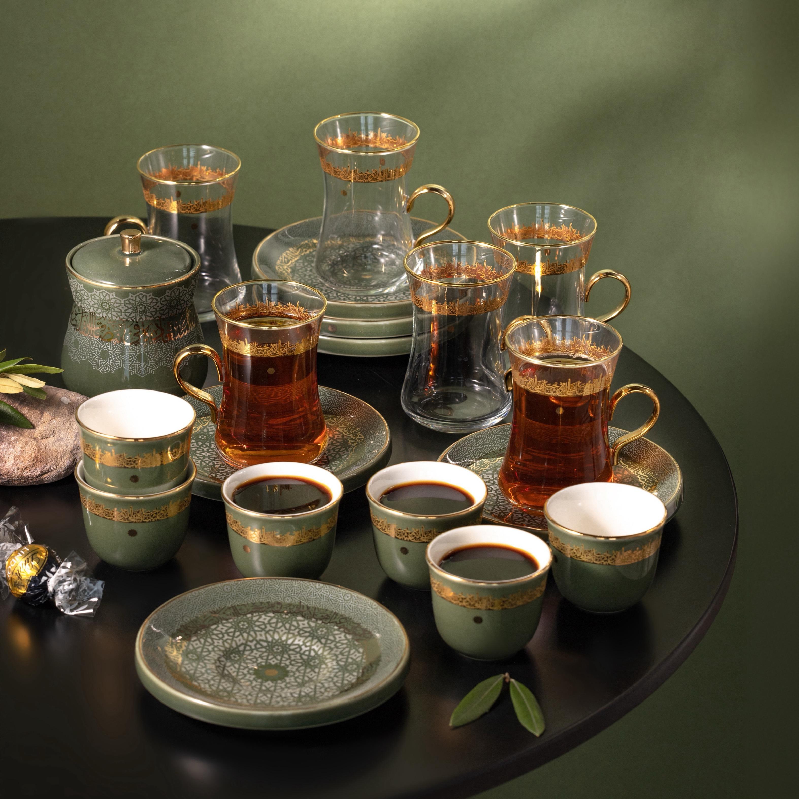 طقم فناجين قهوة وصحون بتفاصيل الخط العربي 19 قطعة من أوتانتيك-household-dining-teaandcoffee-teaandcoffeesets-image-1