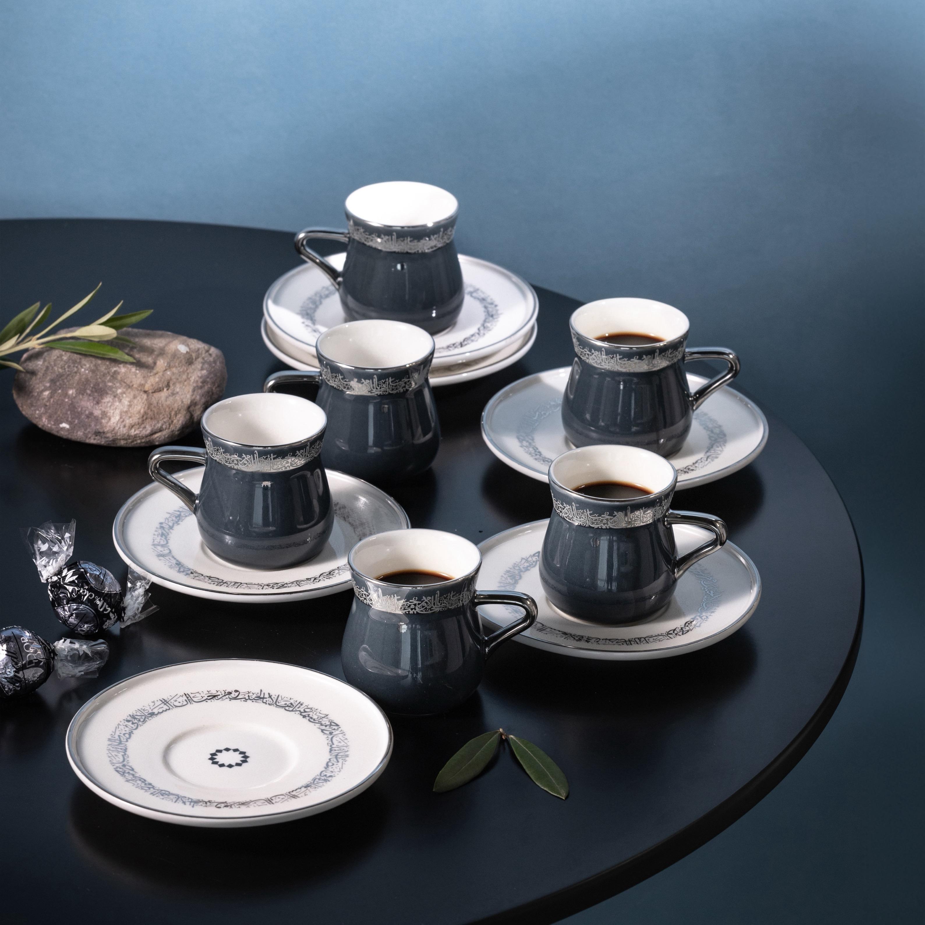 طقم فناجين قهوة تركي مع صحون بزخارف الخط العربي 12 قطعة من أوتانتيك-household-dining-teaandcoffee-teaandcoffeesets-image-1
