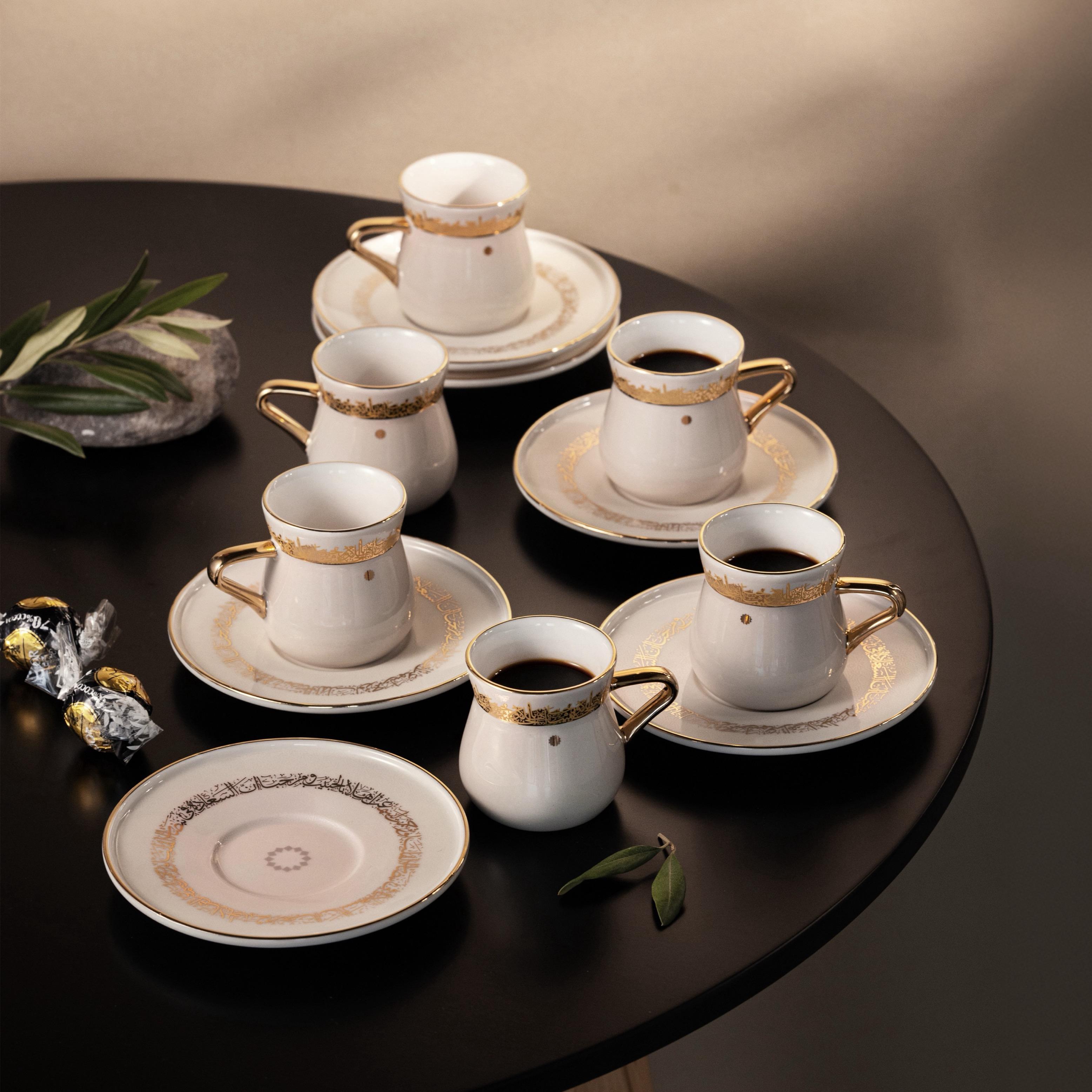 طقم فناجين قهوة تركية مع الصحون بتزيينات الخط العربي 12 قطعة من أوتانتيك-household-dining-teaandcoffee-teaandcoffeesets-image-1