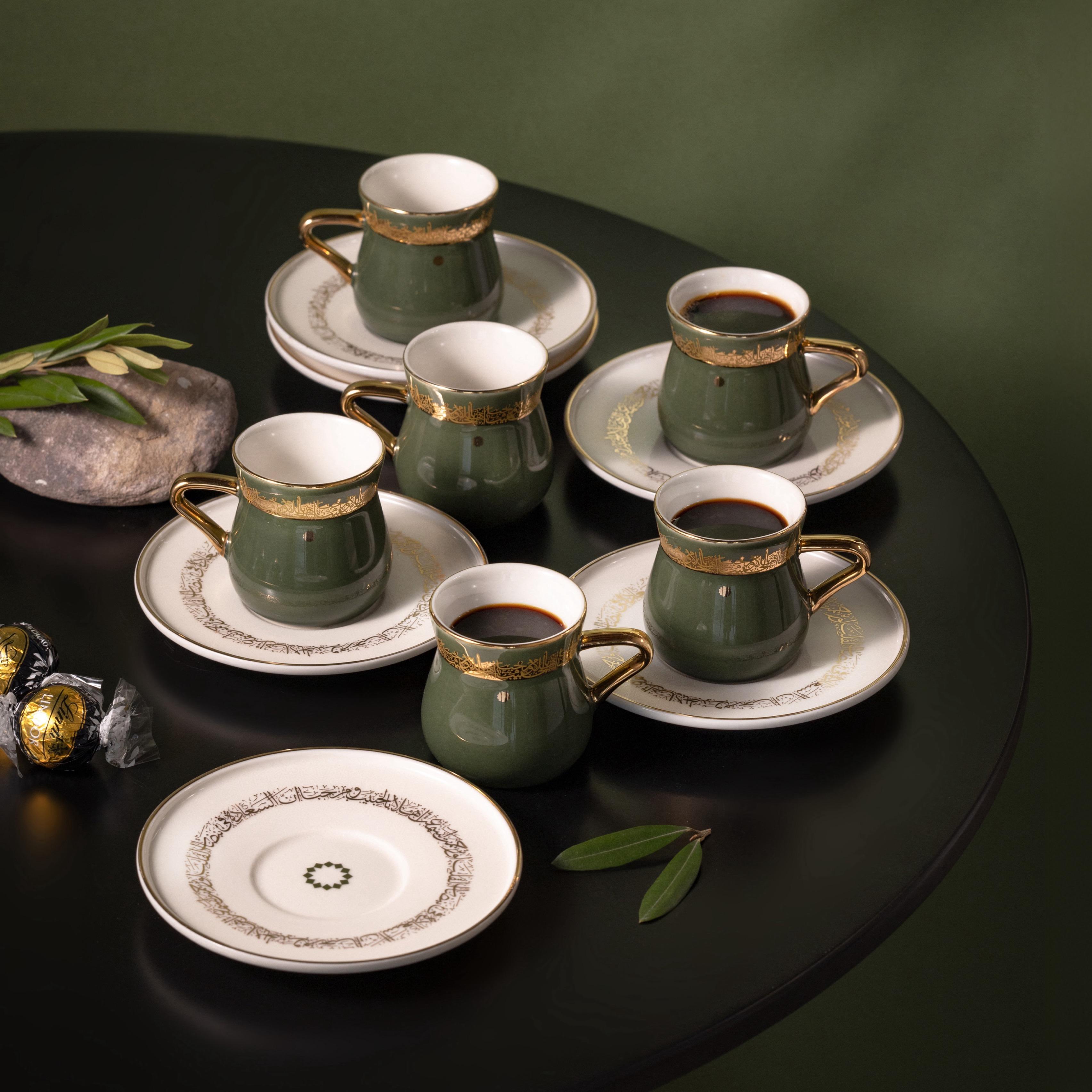 طقم فناجين وصحون قهوة تركي 12 قطعة بتفاصيل الخط العربي من أوتانتيك-household-dining-teaandcoffee-teaandcoffeesets-image-1