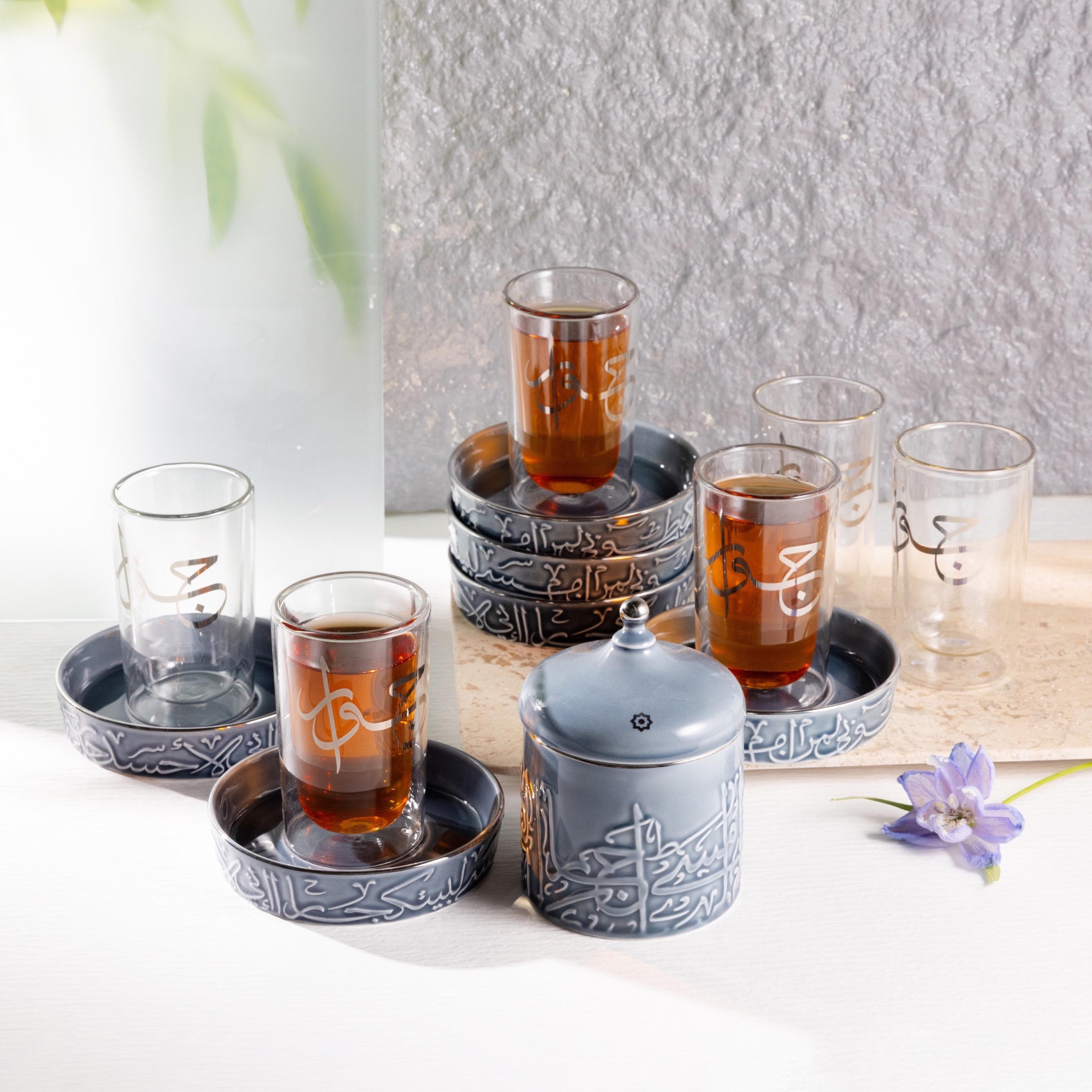 طقم فناجين وصحون شاي بورسلان بتفاصيل خط عربي 13 قطعة من أوتانتيك-household-dining-teaandcoffee-teaandcoffeesets-image-2