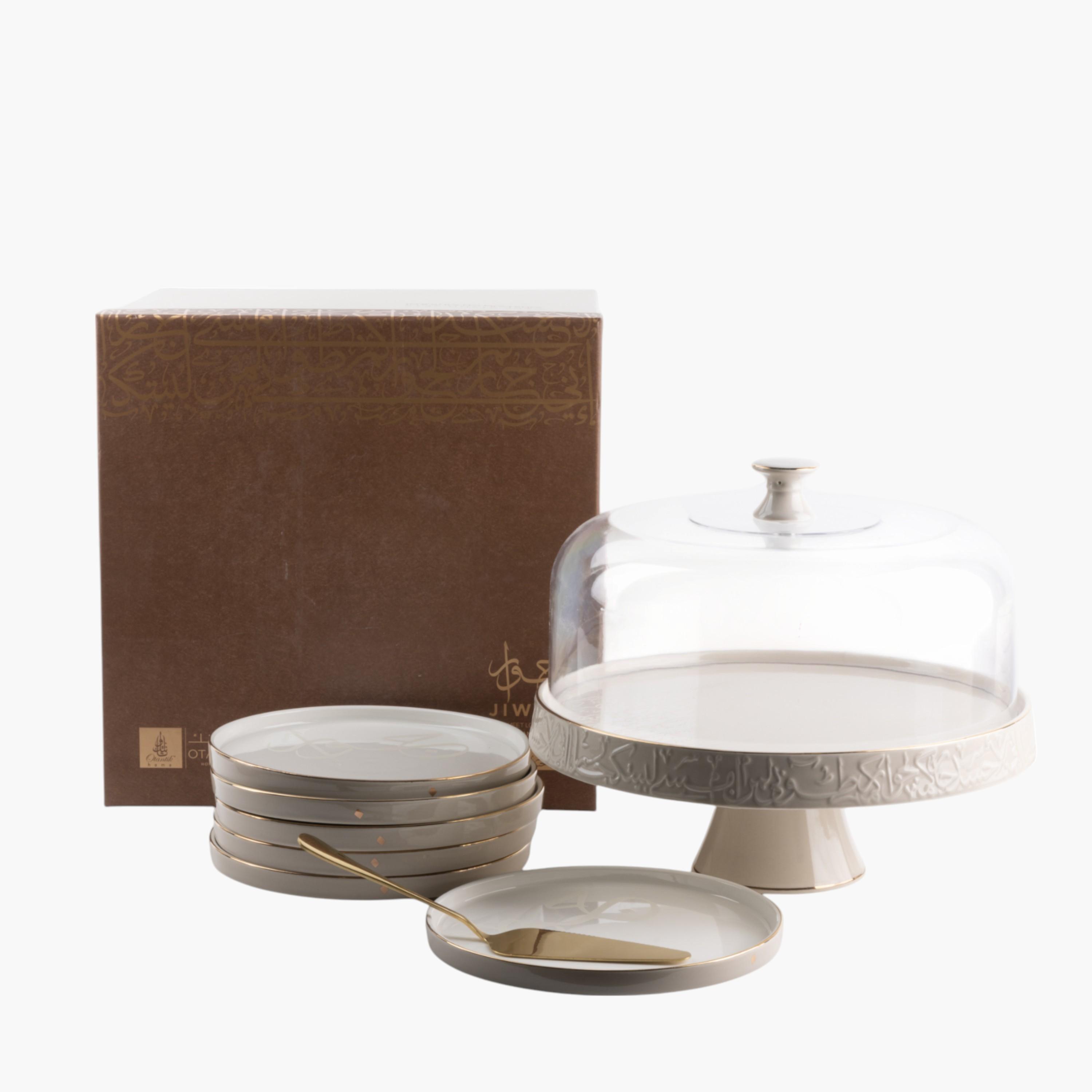 طقم تقديم كيك بورسلان - 9 قطع من أوتانتيك-household-dining-serveware-cakestands-image-2