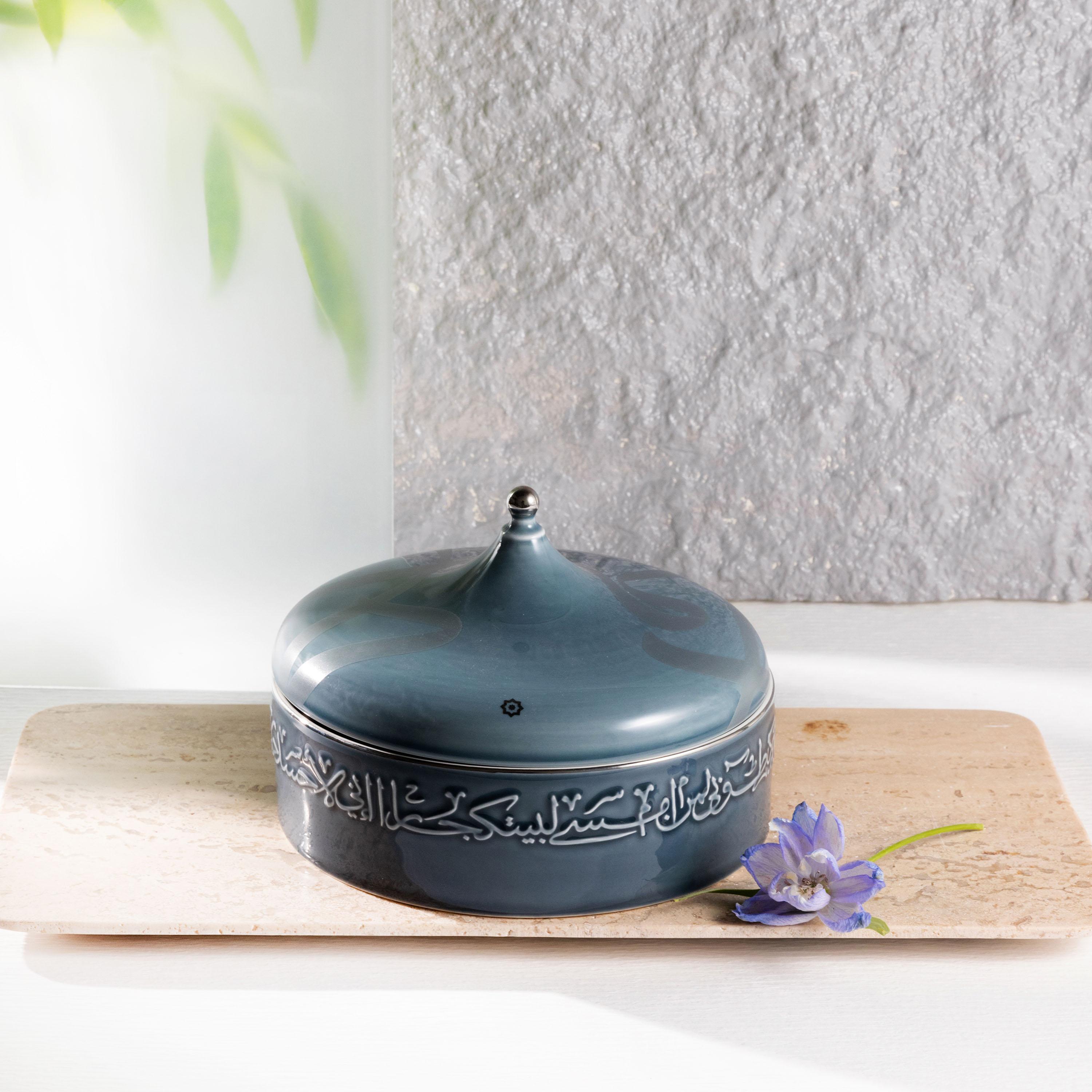 Arabic Calligraphy Detail Porcelain Date Bowl with Lid-household-dining-dinnerware-bowls-image-1