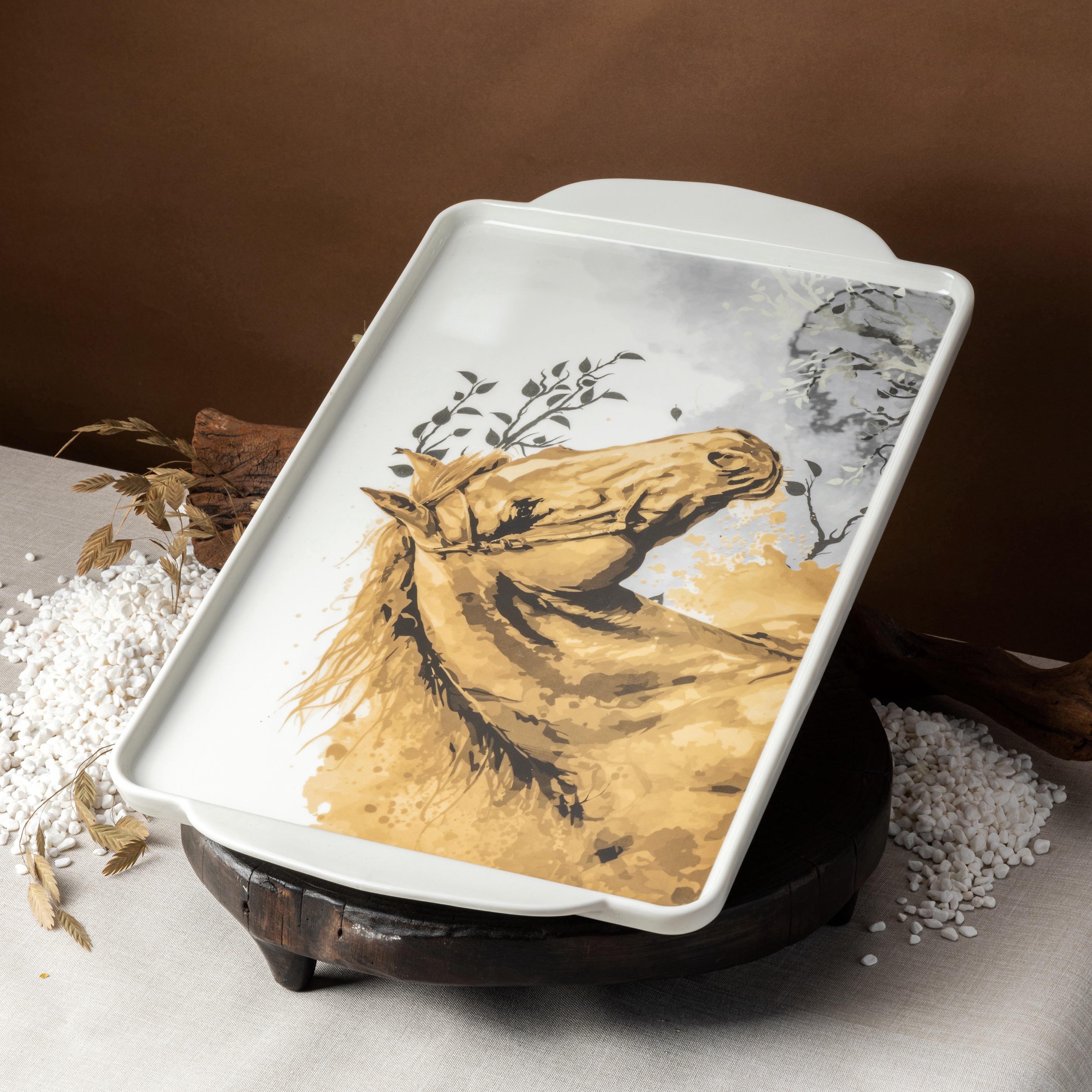 Horse Print Porcelain Serving Tray-household-dining-serveware-servingtrays-image-1