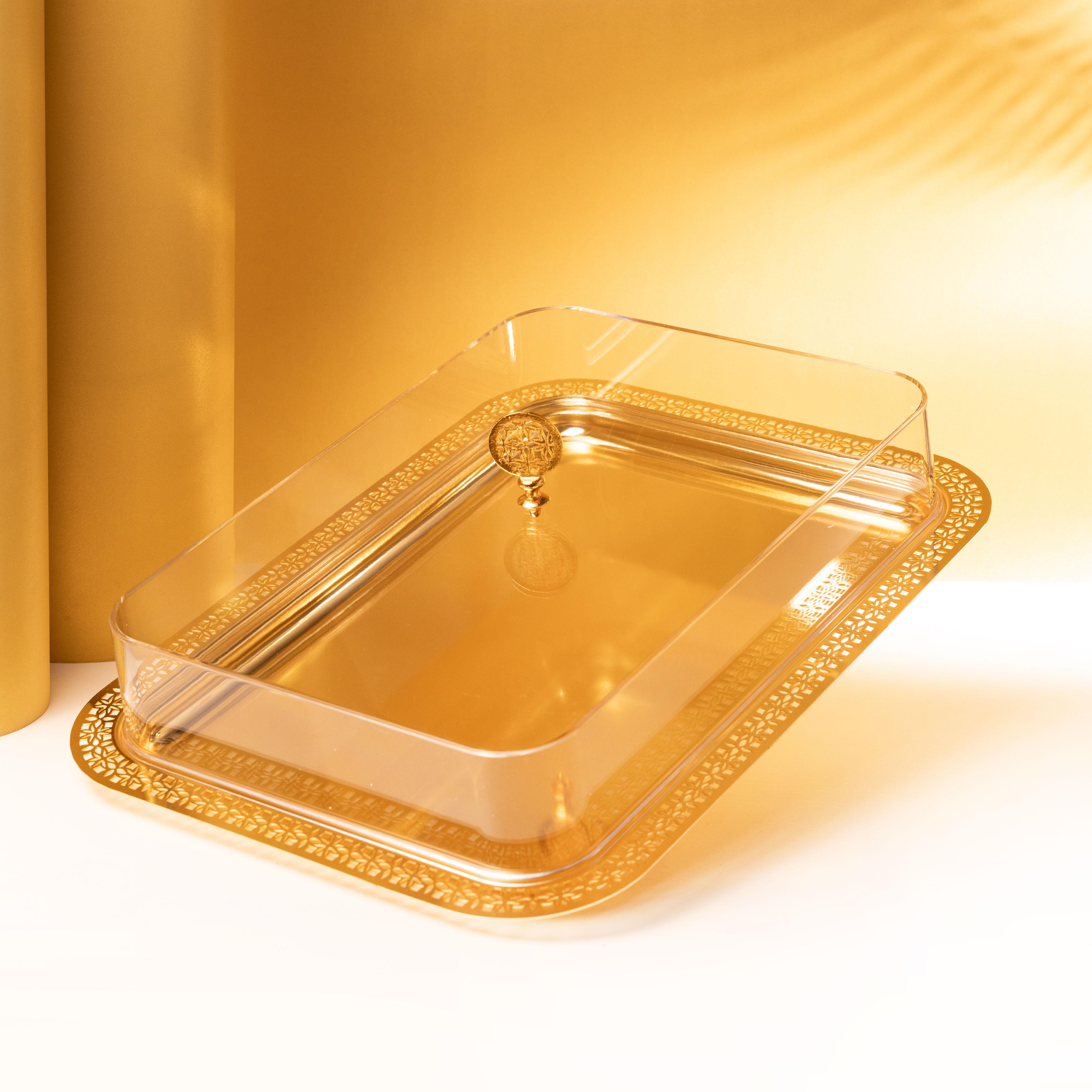 Stainless Steel Decorative Serving Tray with Lid-household-dining-serveware-servingtrays-image-1
