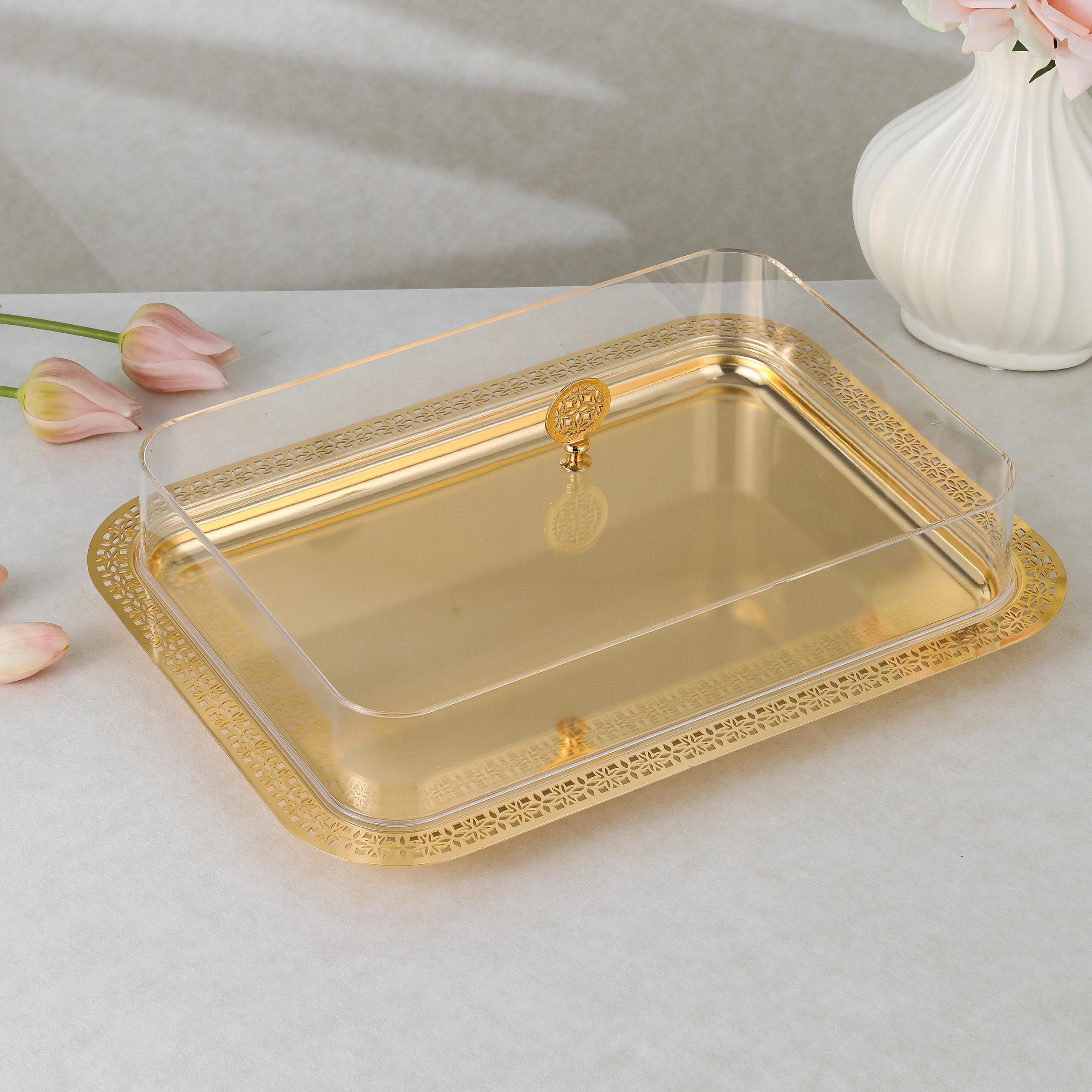 صينية تقديم ستانلس ستيل مزينة مع غطاء من أوتانتيك-household-dining-serveware-servingtrays-image-2