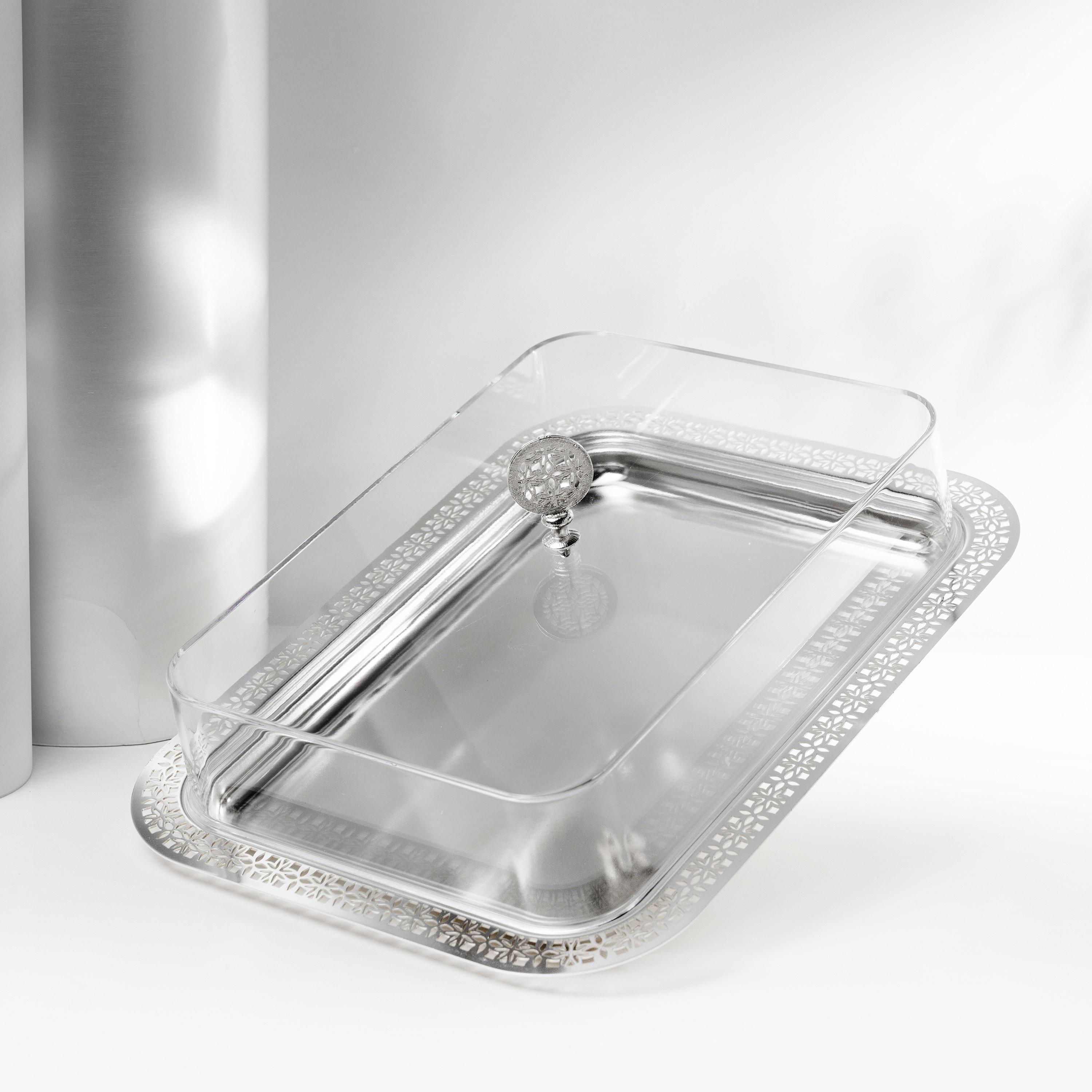 صينية ستانلس ستيل بتفاصيل مفرغة مع غطاء من أوتانتيك-household-dining-serveware-servingtrays-image-2