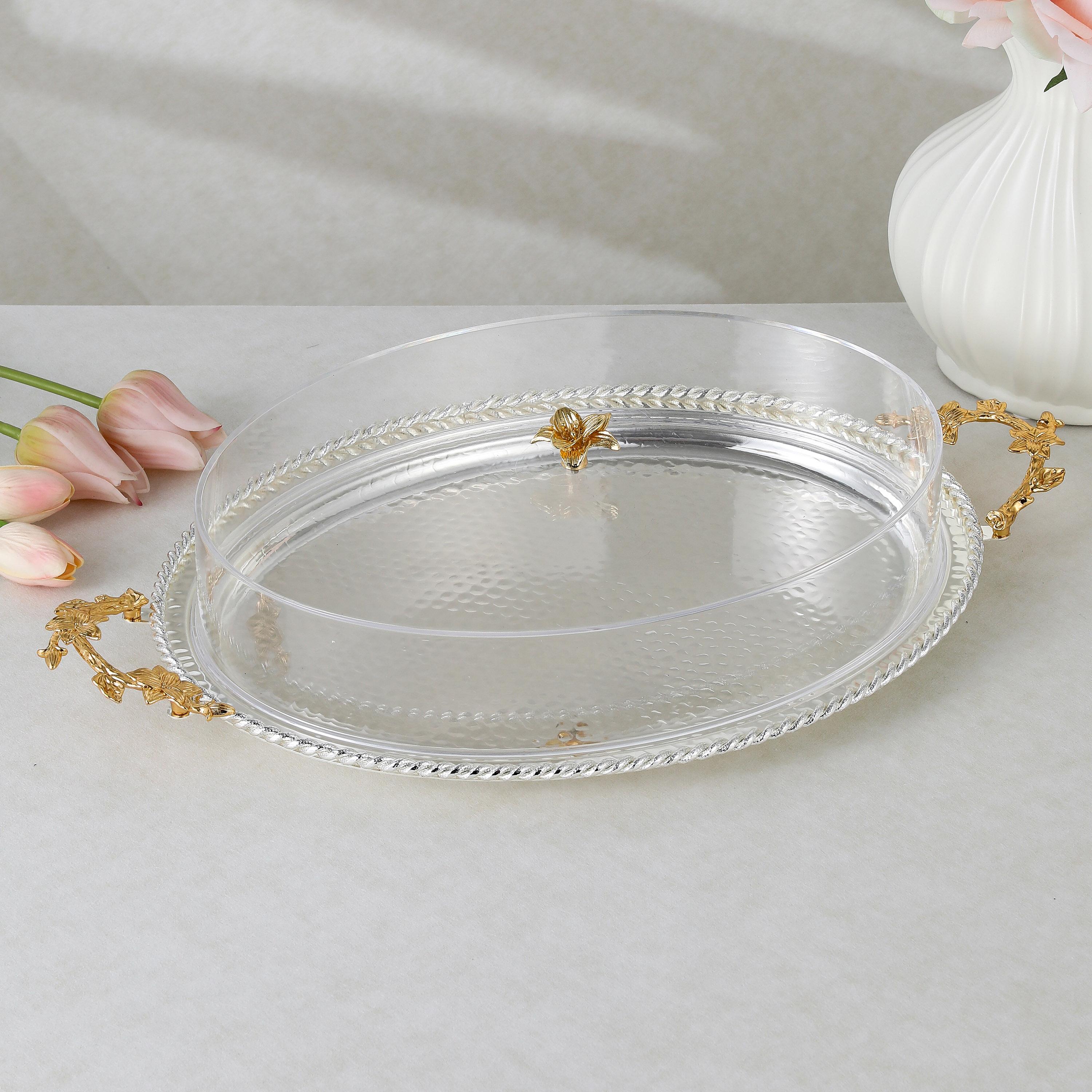صينية تقديم بتفاصيل مطروقة وغطاء من أوتانتيك-household-dining-serveware-servingtrays-image-1