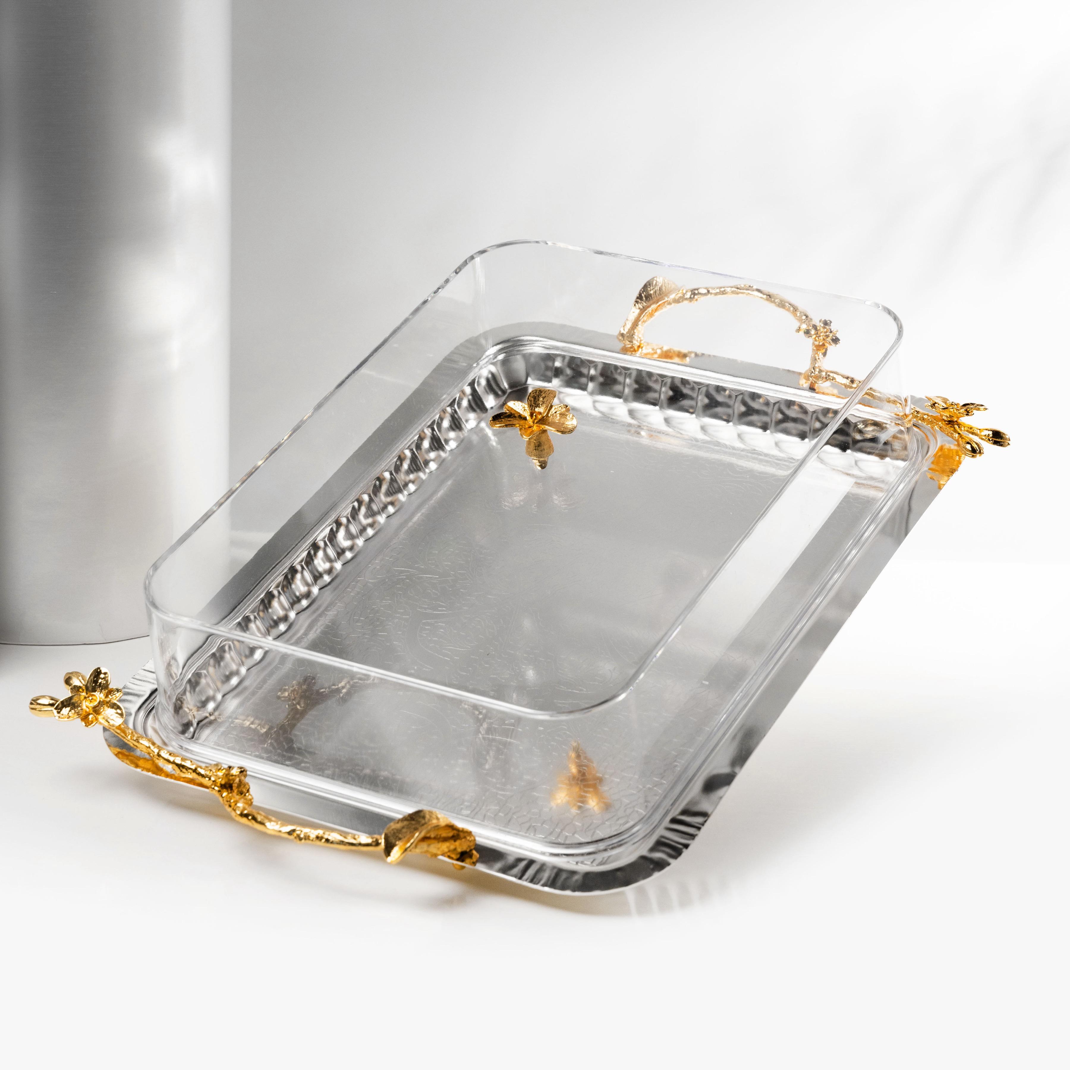 صينية تقديم ستانلس ستيل بمقبض وغطاء من أوتانتيك-household-dining-serveware-servingtrays-image-1