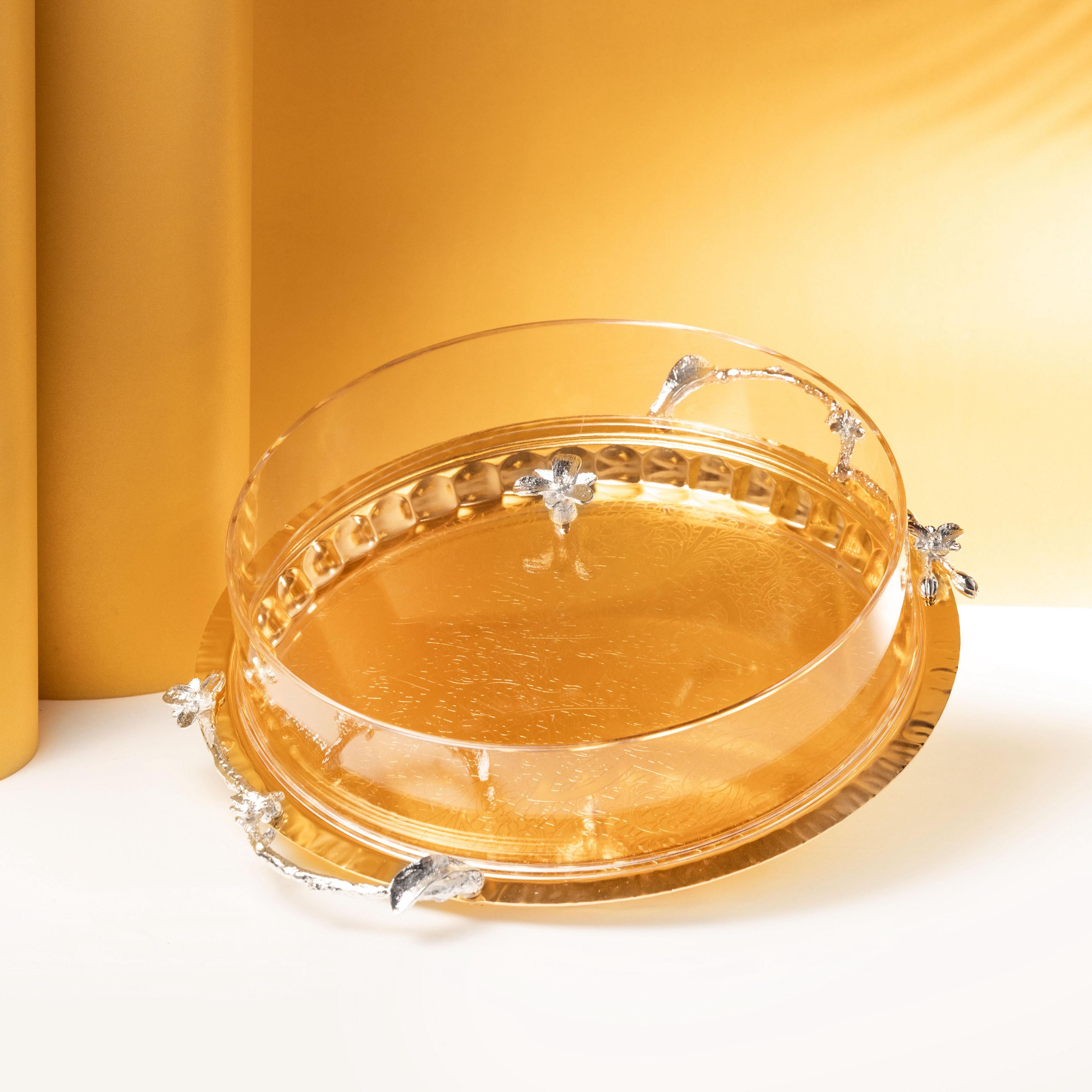 طقم صواني تقديم ستانلس ستيل من قطعتين مع مقبض وغطاء من أوتانتيك-household-dining-serveware-servingtrays-image-1
