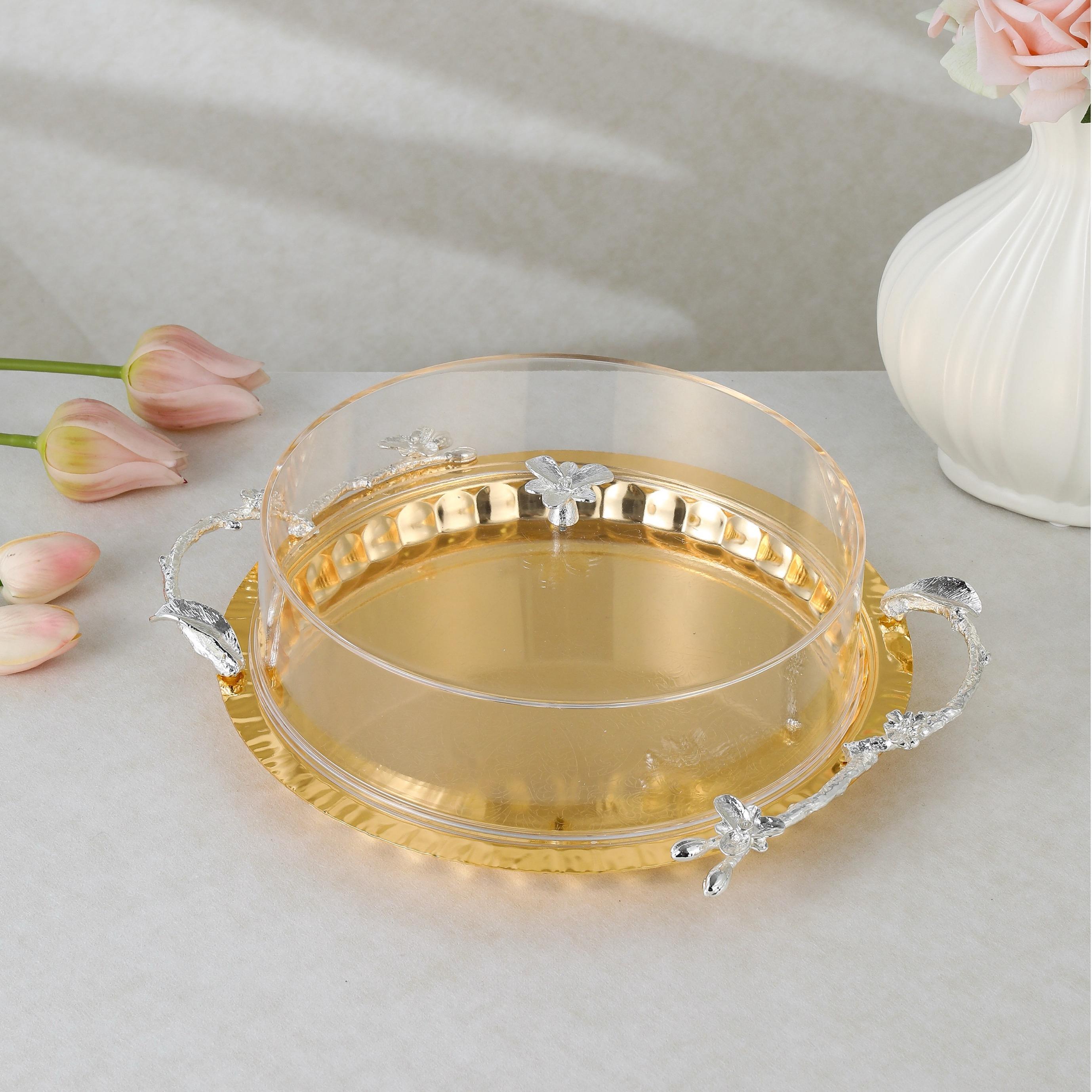 طقم صواني تقديم ستانلس ستيل من قطعتين مع مقبض وغطاء من أوتانتيك-household-dining-serveware-servingtrays-image-2