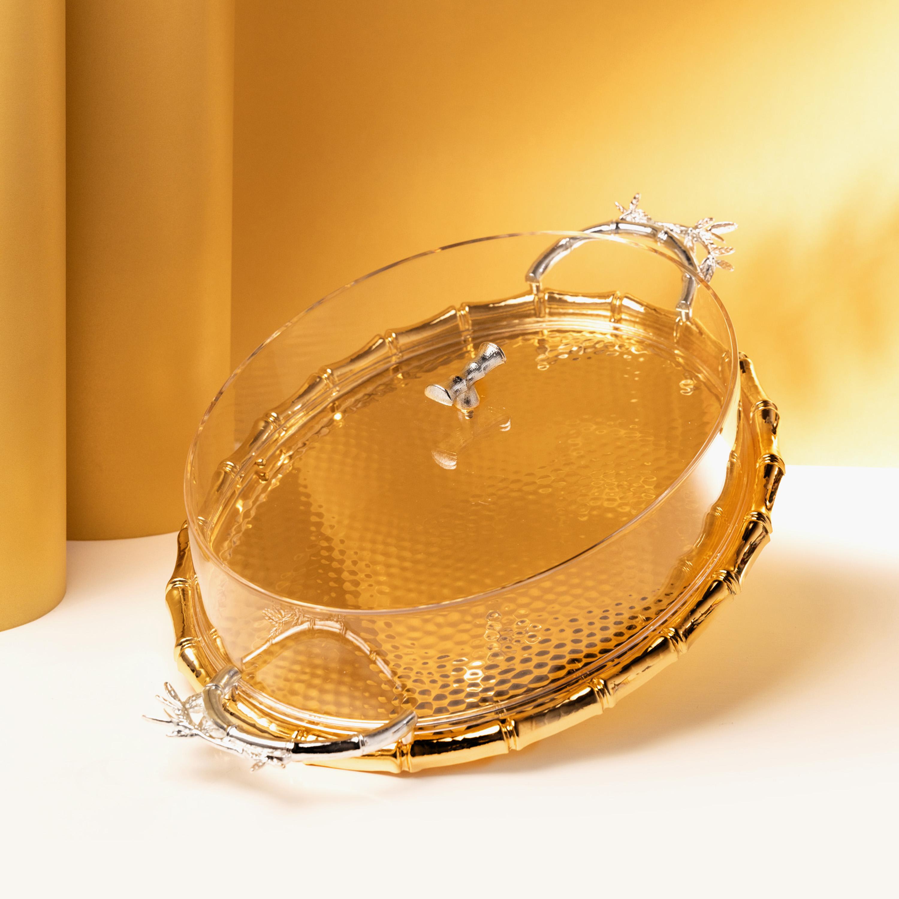 Oval Stainless Steel Serving Tray with Lid-household-dining-serveware-servingtrays-image-2