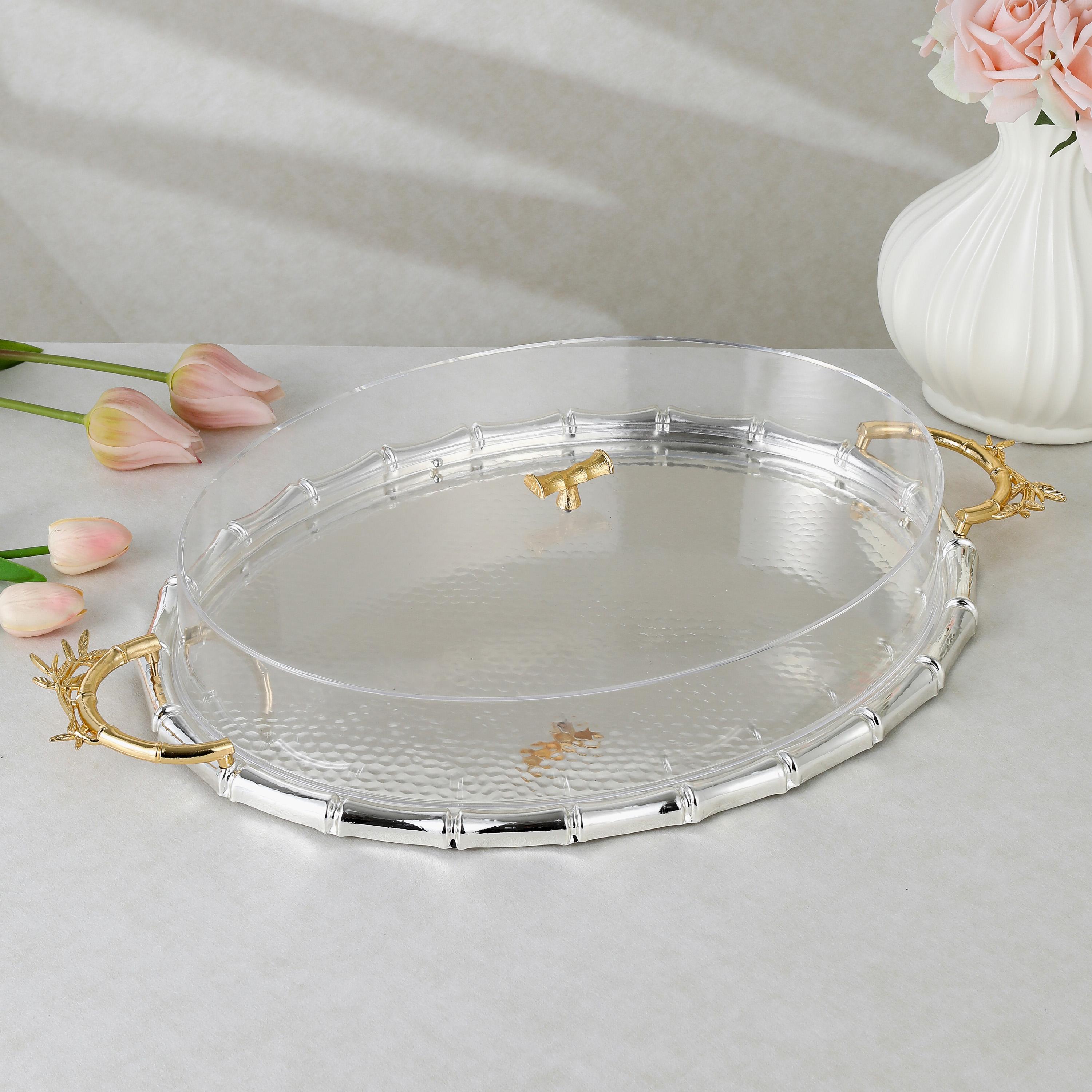 صينية تقديم بيضاوية ستانلس ستيل مع غطاء من أوتانتيك-household-dining-serveware-servingtrays-image-1