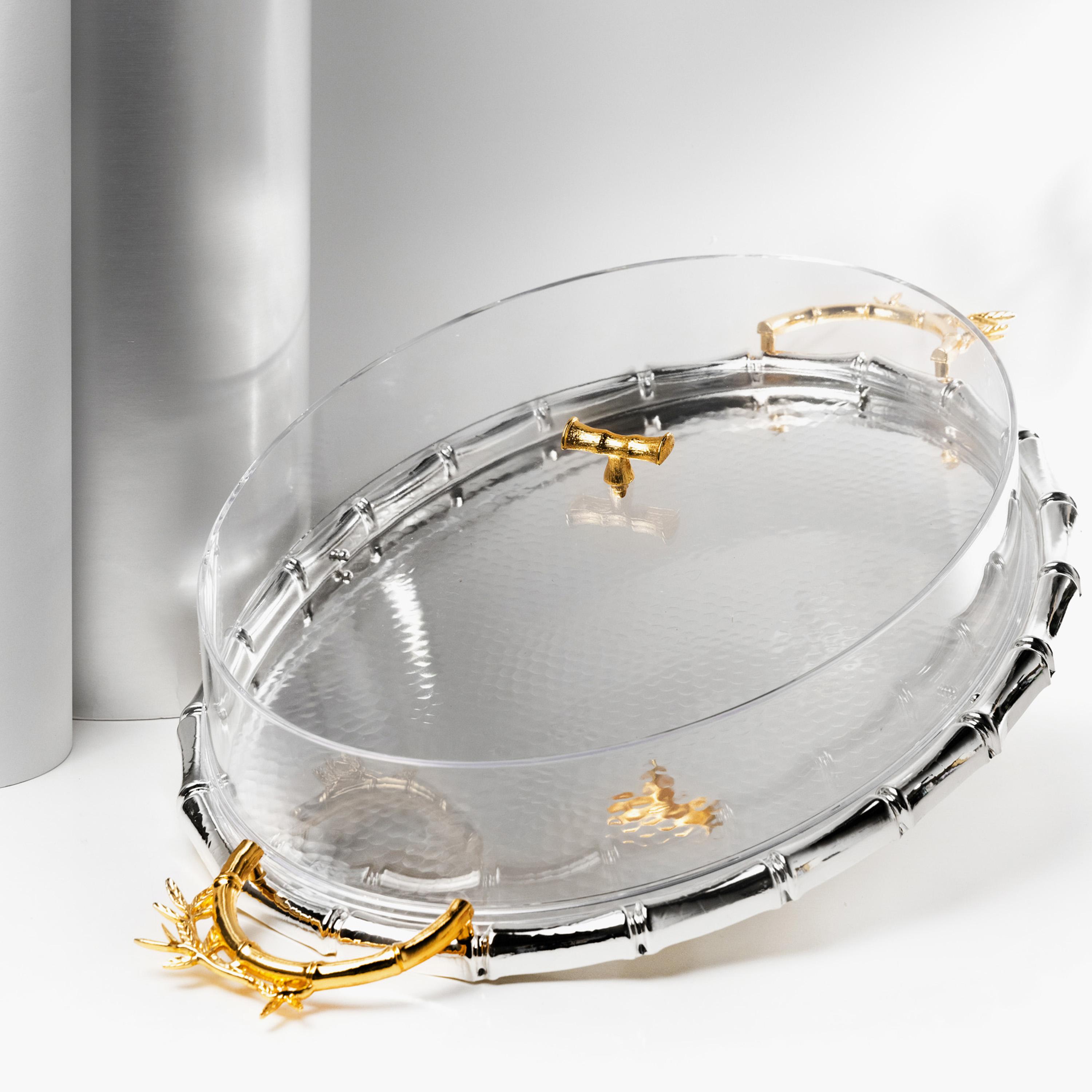 صينية تقديم بيضاوية ستانلس ستيل مع غطاء من أوتانتيك-household-dining-serveware-servingtrays-image-2