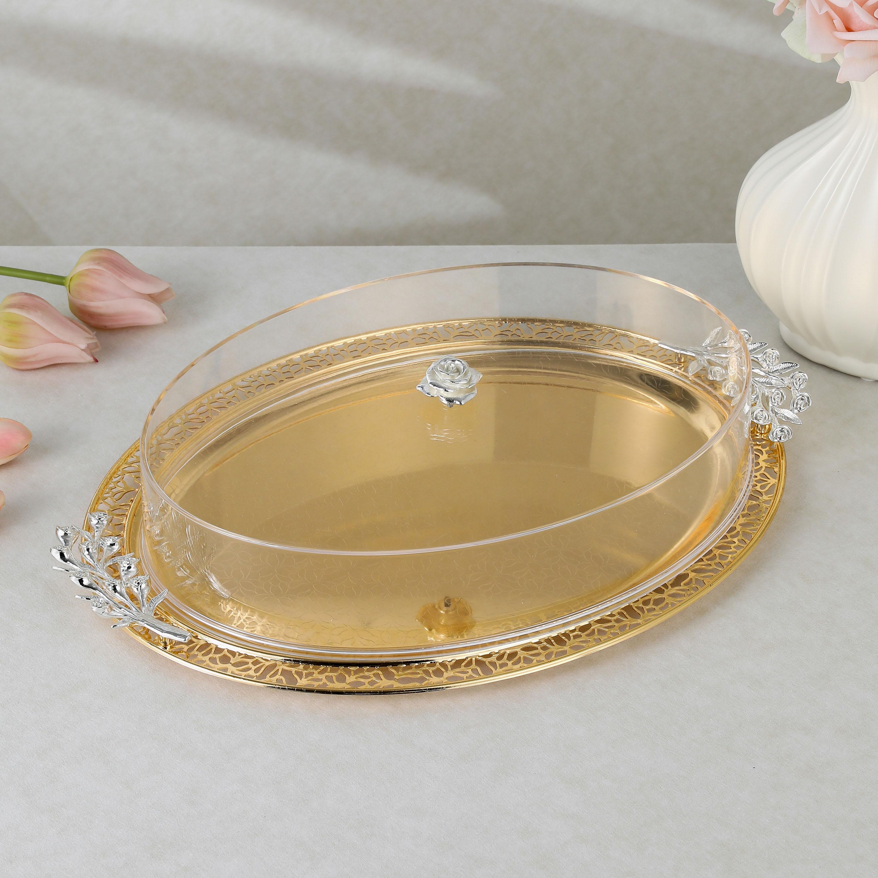 Oval Stainless Steel Serving Tray with Lid-household-dining-serveware-servingtrays-image-1