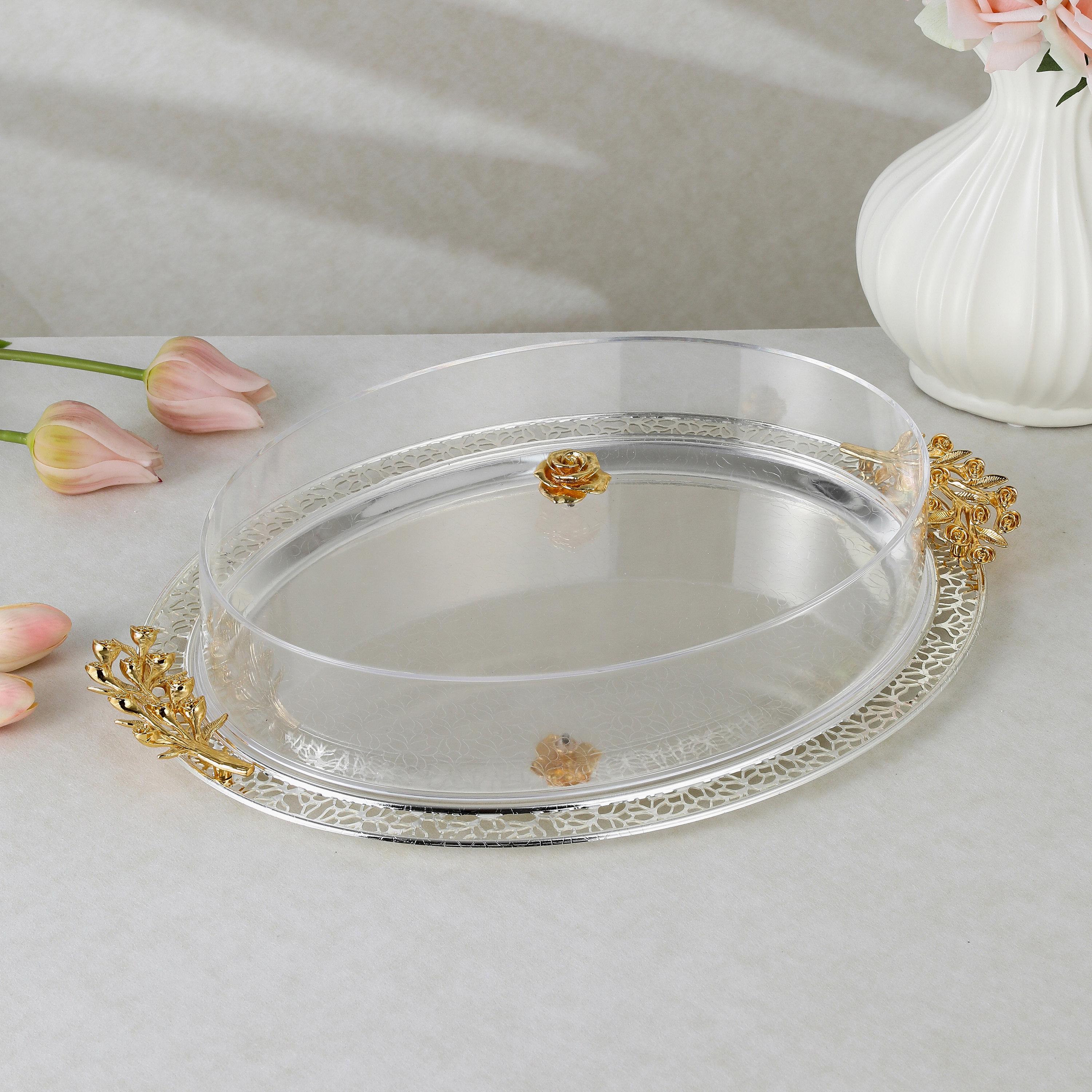 Oval Stainless Steel Serving Tray with Lid-household-dining-serveware-servingtrays-image-1