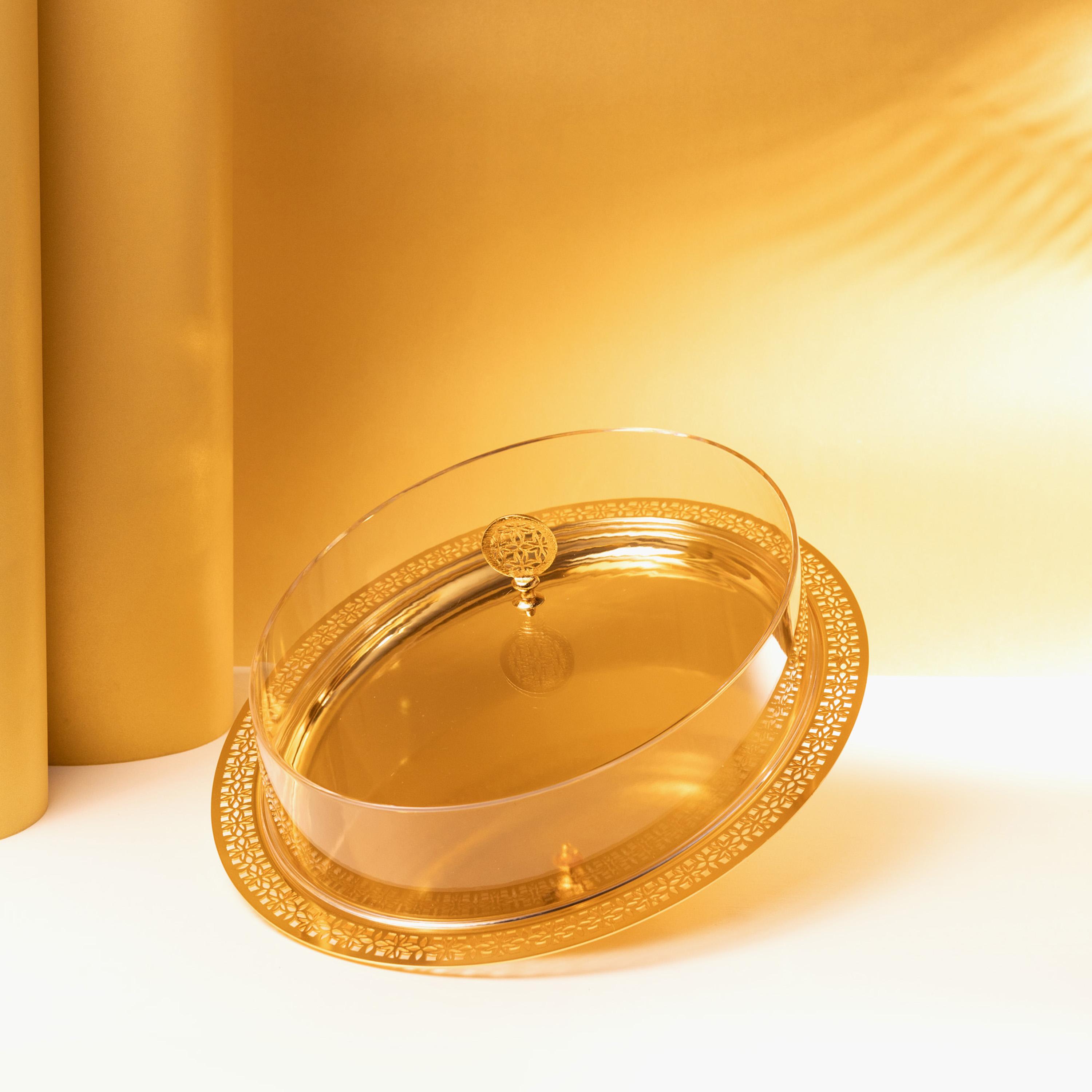 Oval Stainless Steel Serving Tray with Lid-household-dining-serveware-servingtrays-image-2