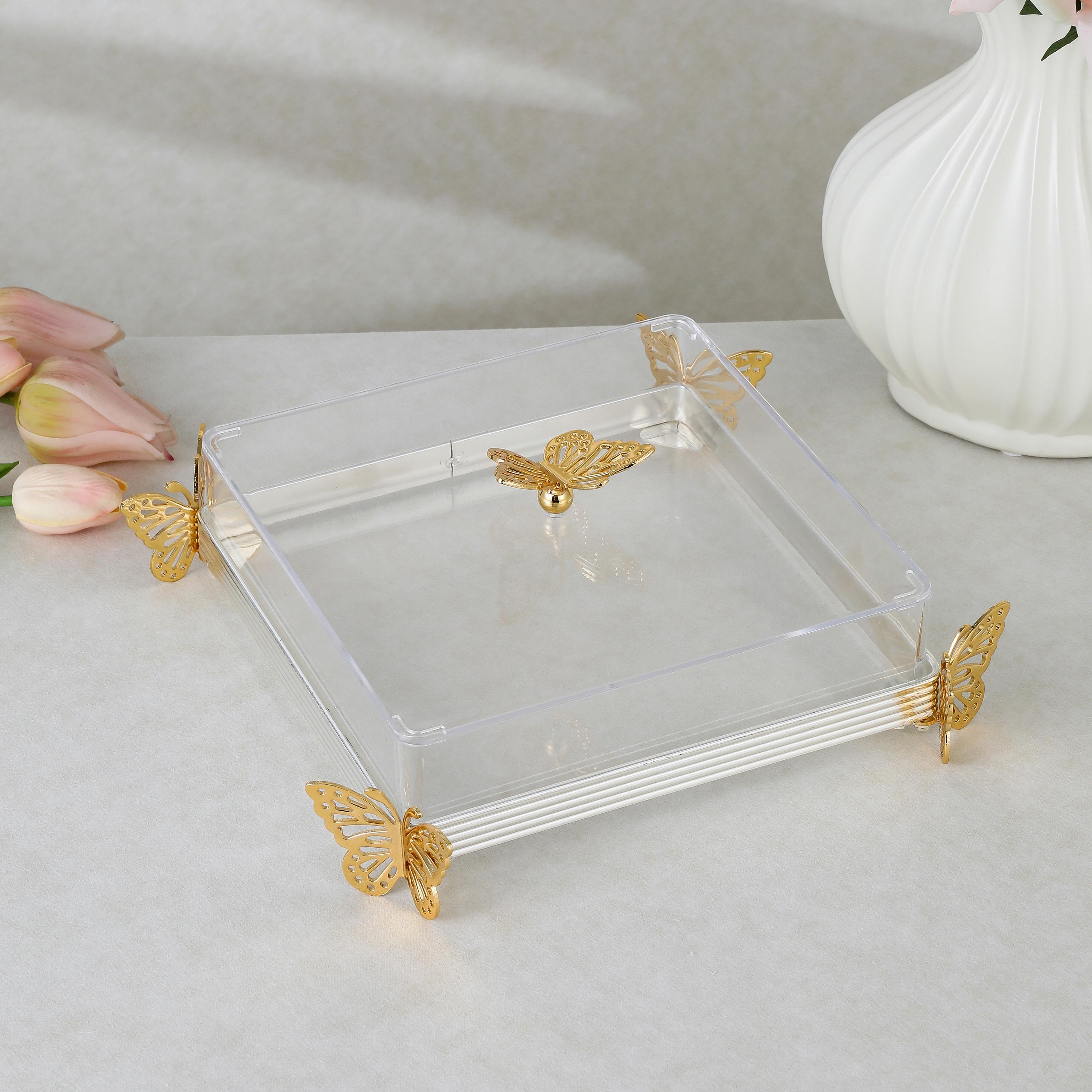 Butterfly Embellished Stainless Steel Serving Tray with Lid-household-dining-serveware-servingtrays-image-1