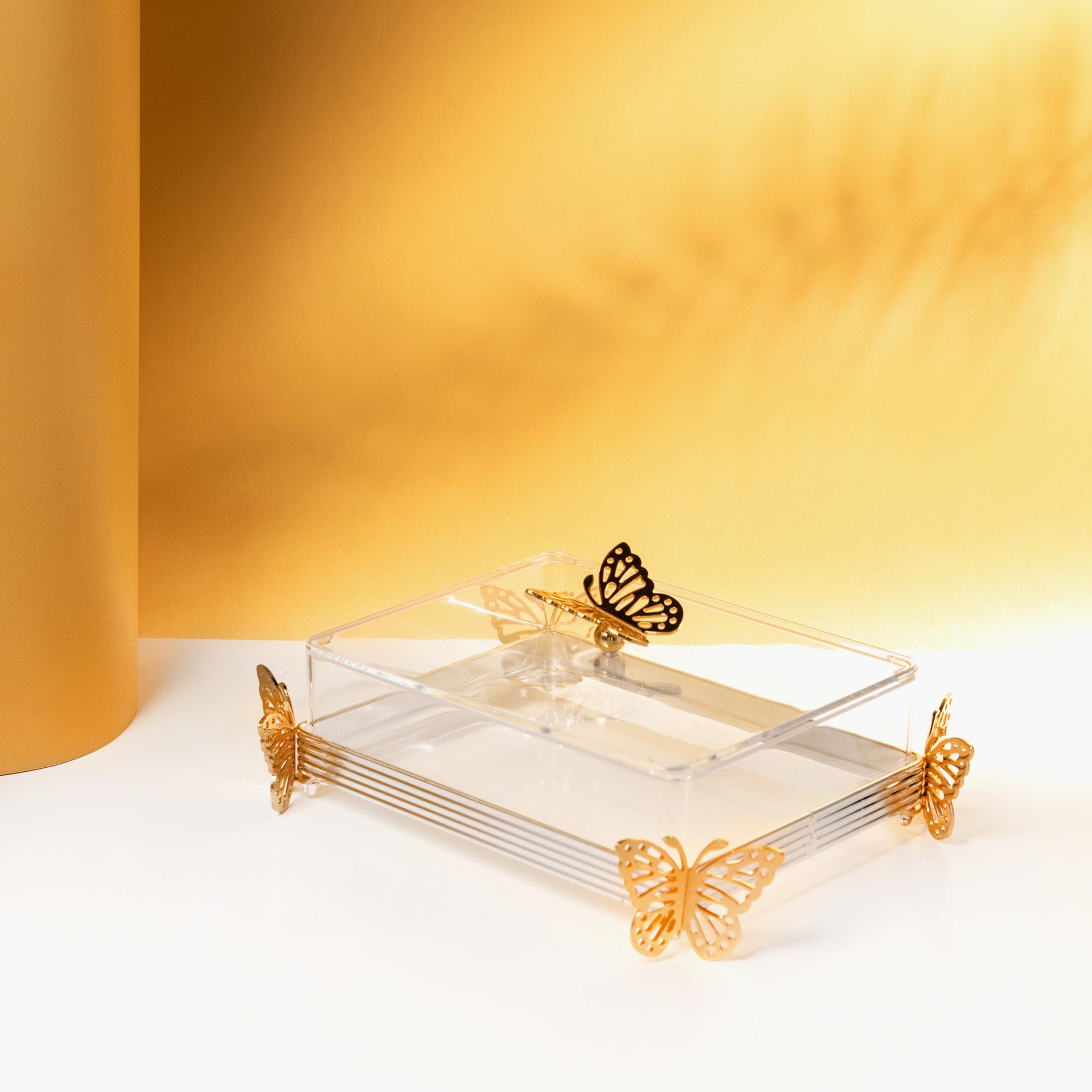 Butterfly Embellished Stainless Steel Serving Tray with Lid-household-dining-serveware-servingtrays-image-2