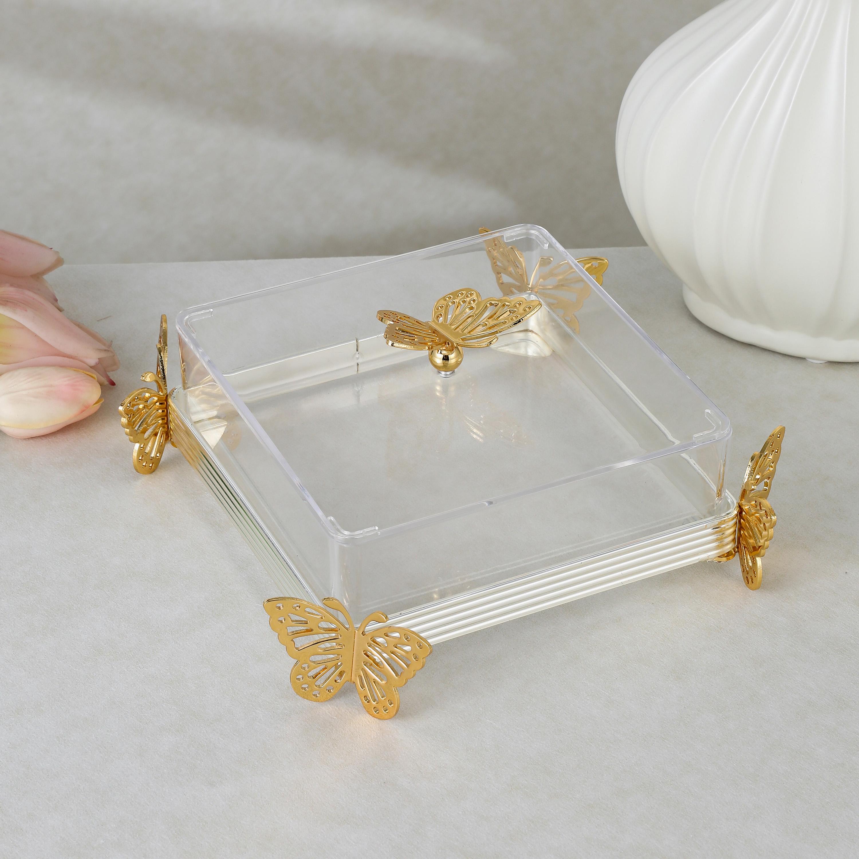 Butterfly Embellished Stainless Steel Serving Tray with Lid-household-dining-serveware-servingtrays-image-1
