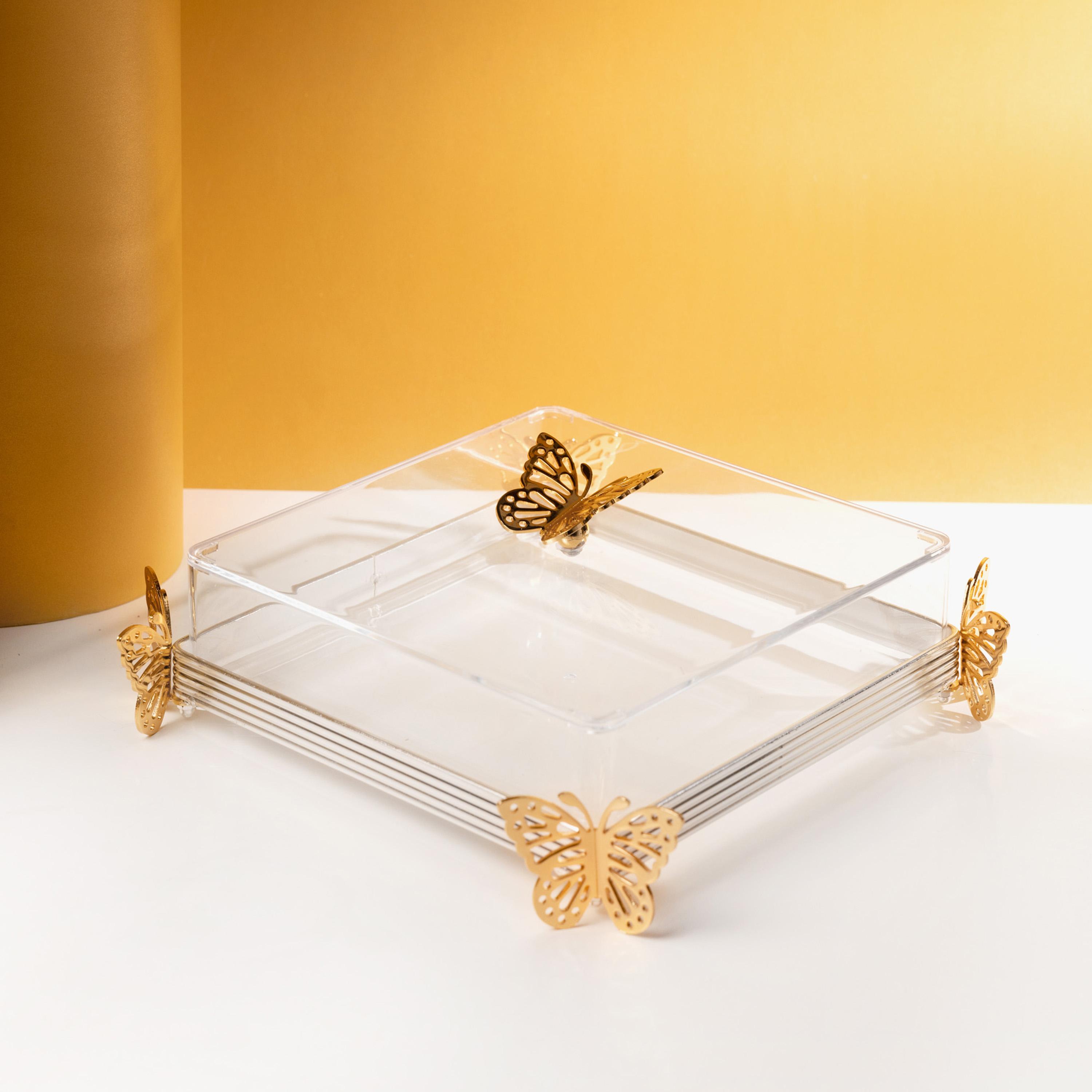Butterfly Embellished Stainless Steel Serving Tray with Lid-household-dining-serveware-servingtrays-image-2